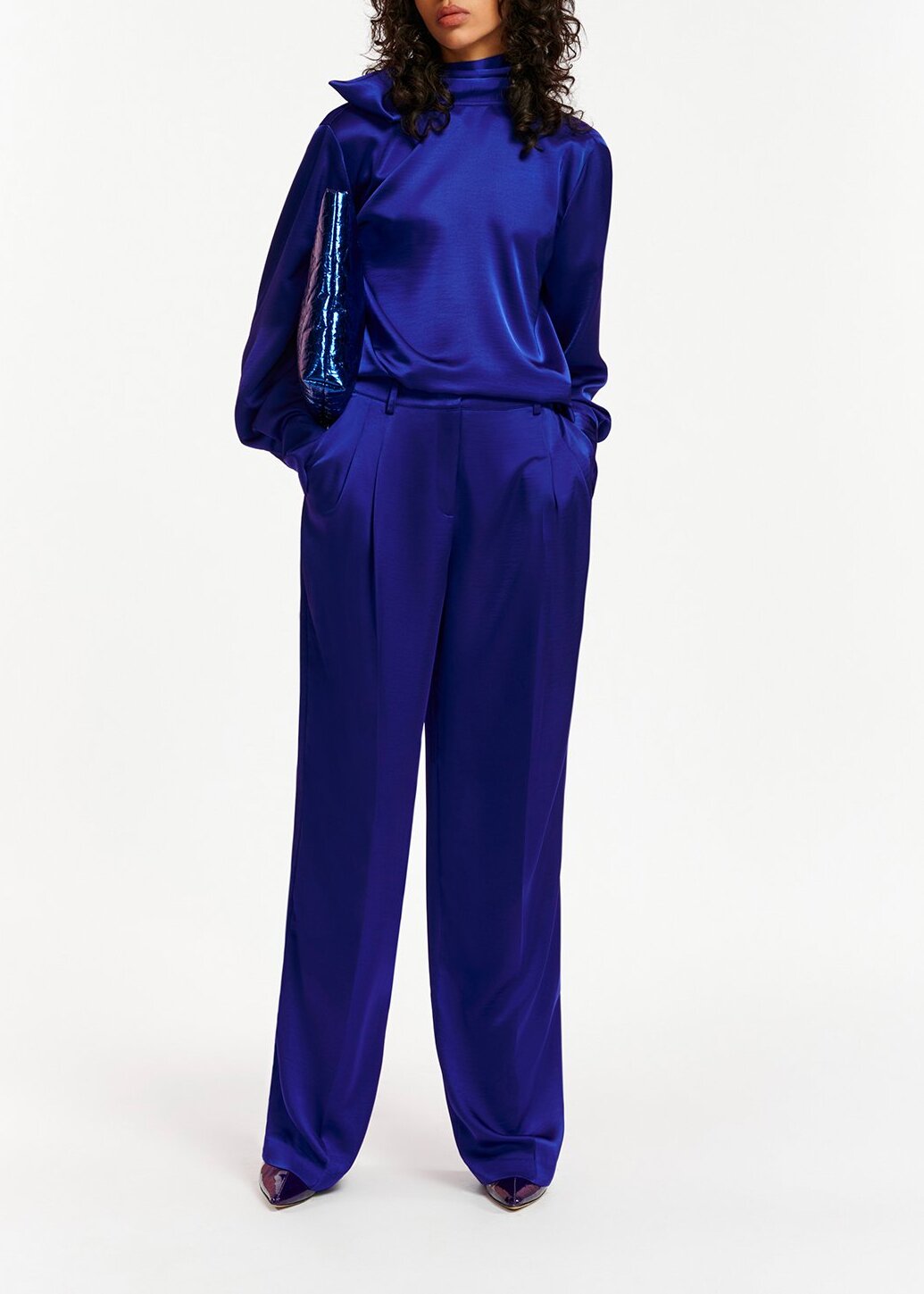 Blue tapered-leg satin pants RE—SSENTIEL | Essentiel second hand
