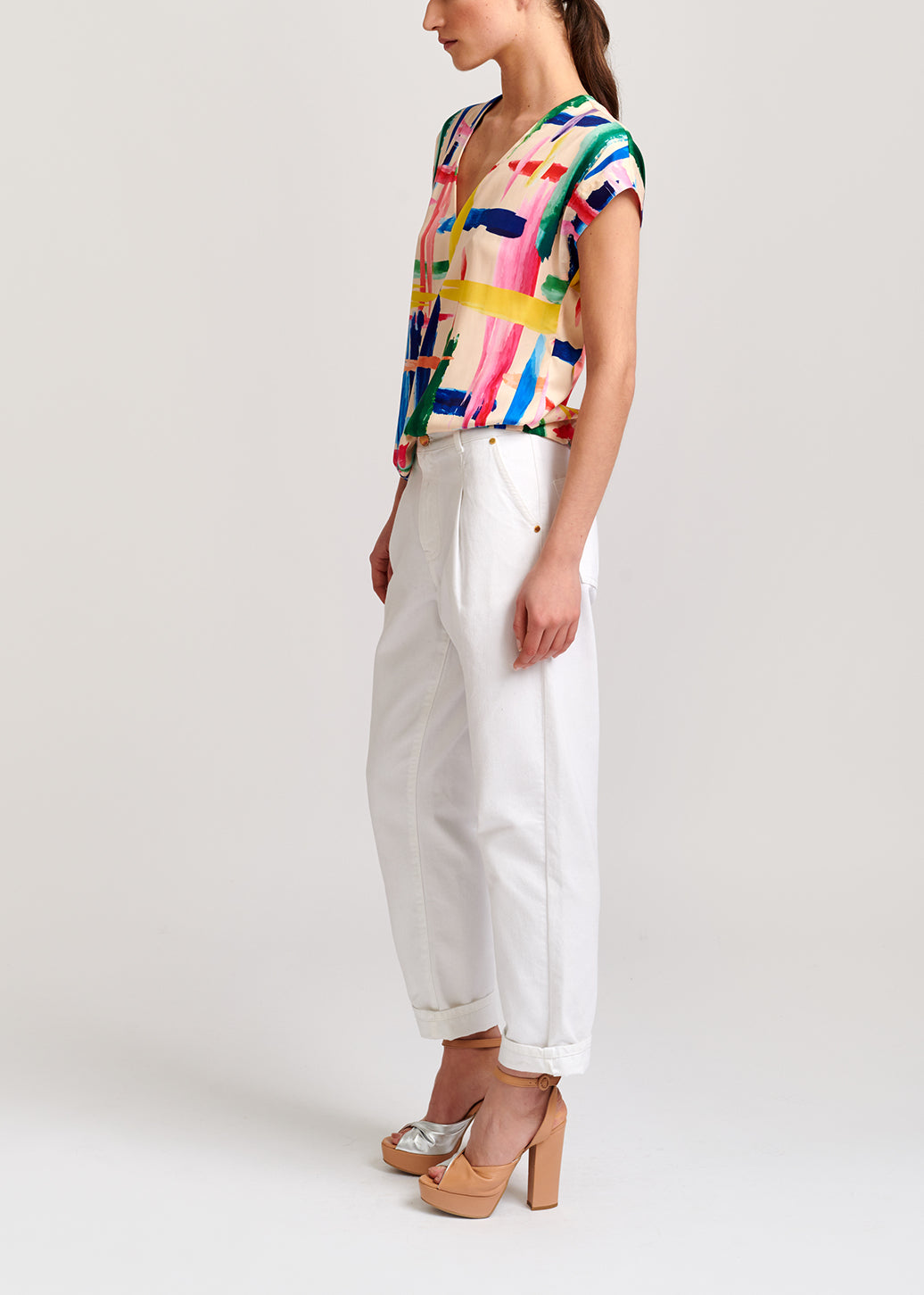 Multicolored graphic striped top RE—SSENTIEL | Essentiel second hand