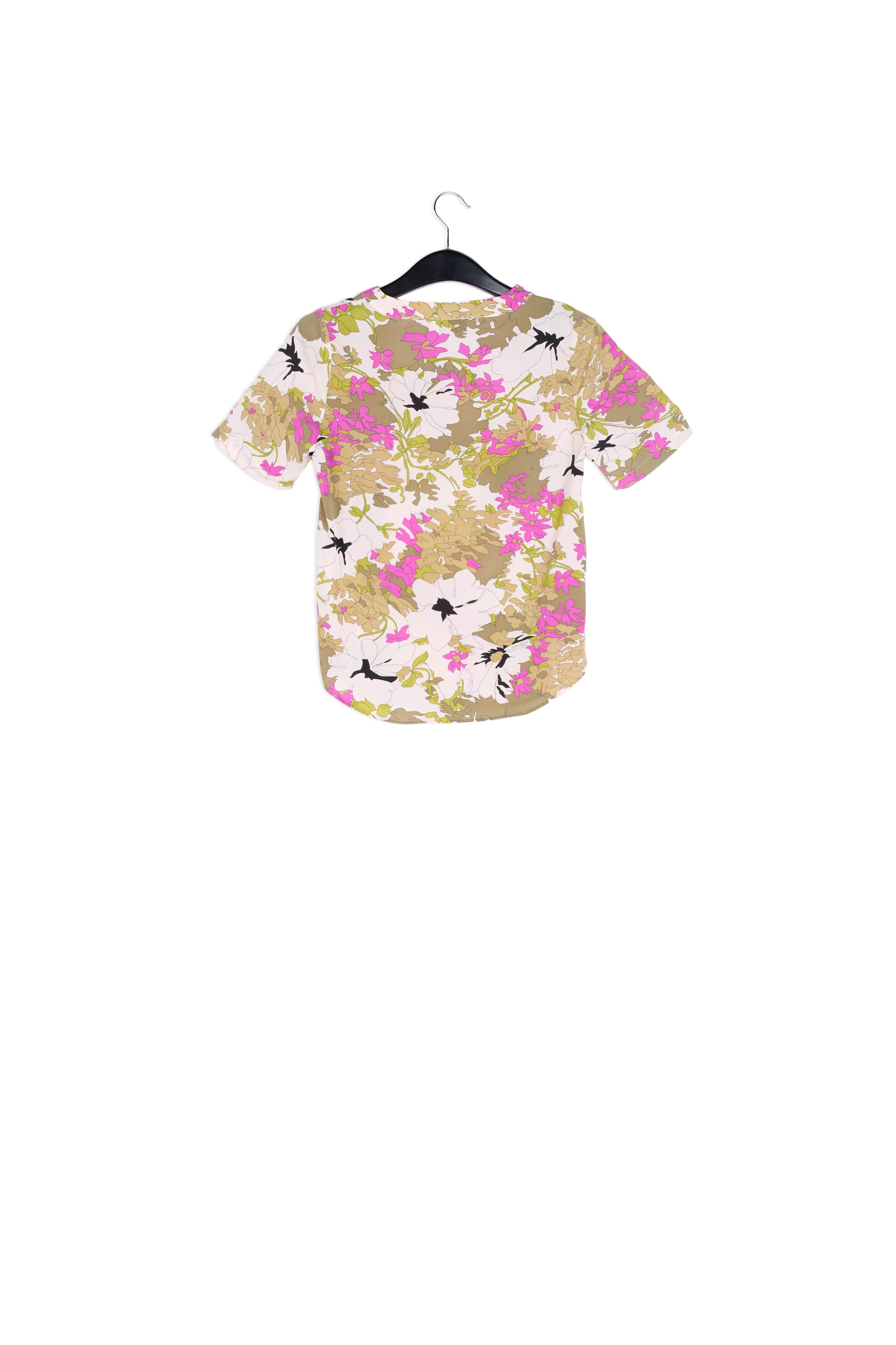 Khaki green, white and pink floral print top RE—SSENTIEL | Essentiel second hand