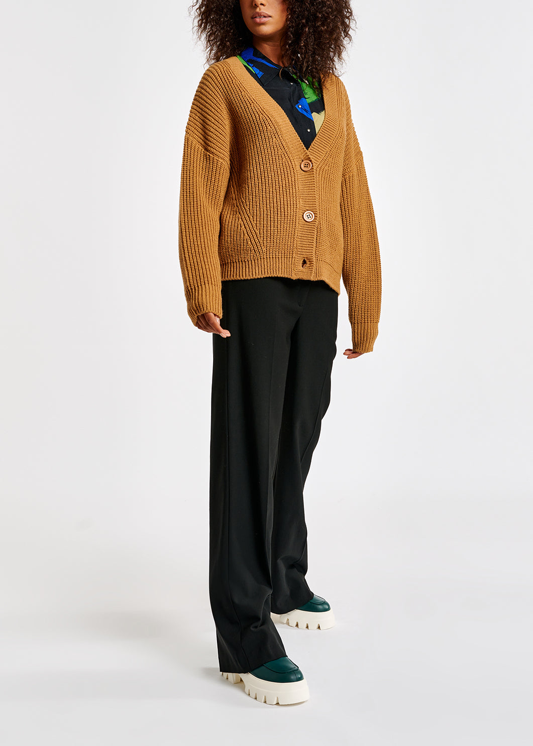 Camel ribbed-knit cardigan RE—SSENTIEL | Essentiel second hand