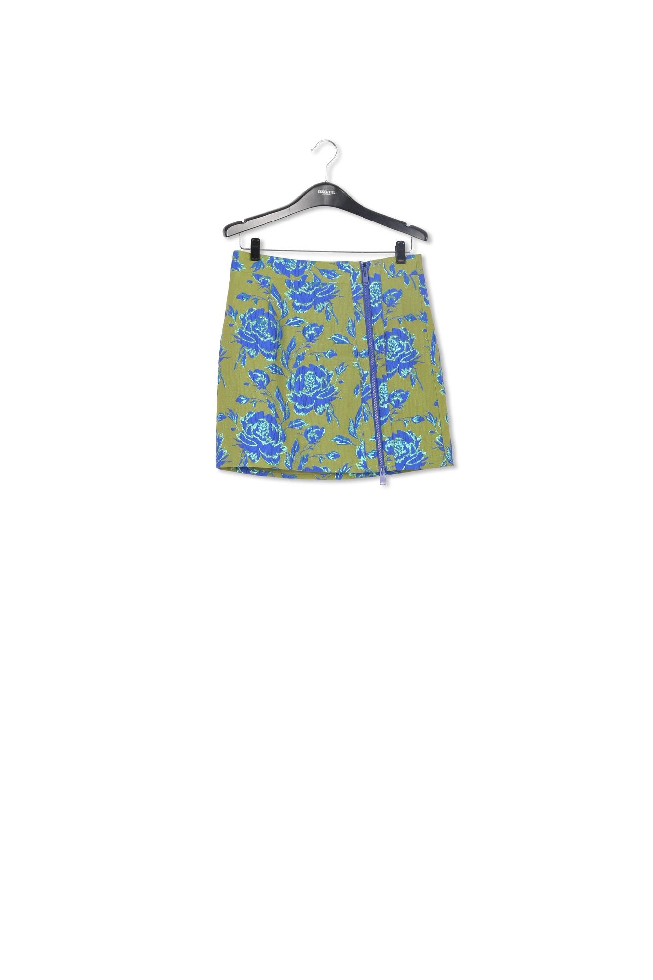 Dark green and blue floral-jacquard mini skirt RE—SSENTIEL | Essentiel second hand