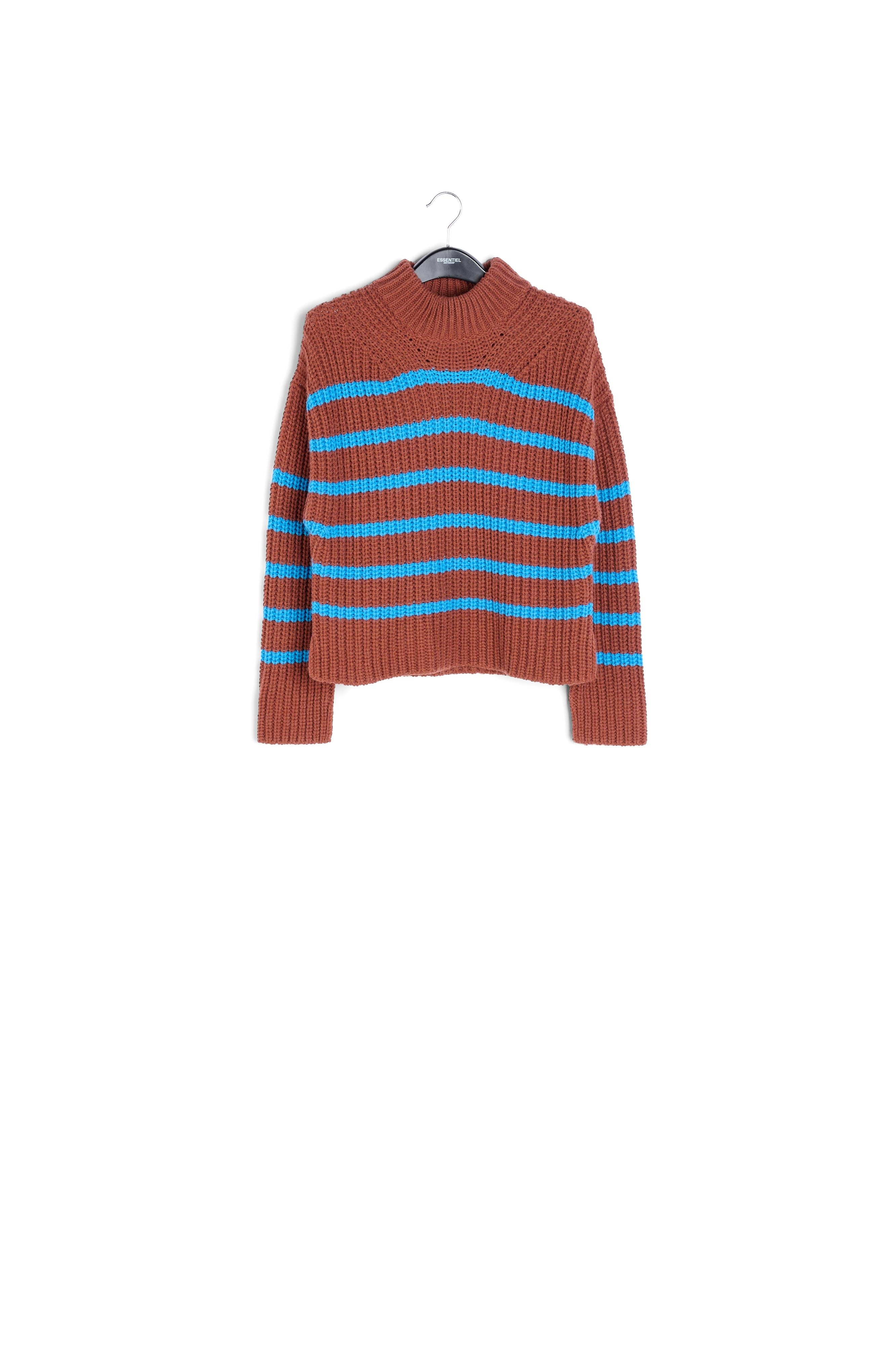 Pull marron et bleu en maille côtelée à rayures RE—SSENTIEL | Essentiel second hand