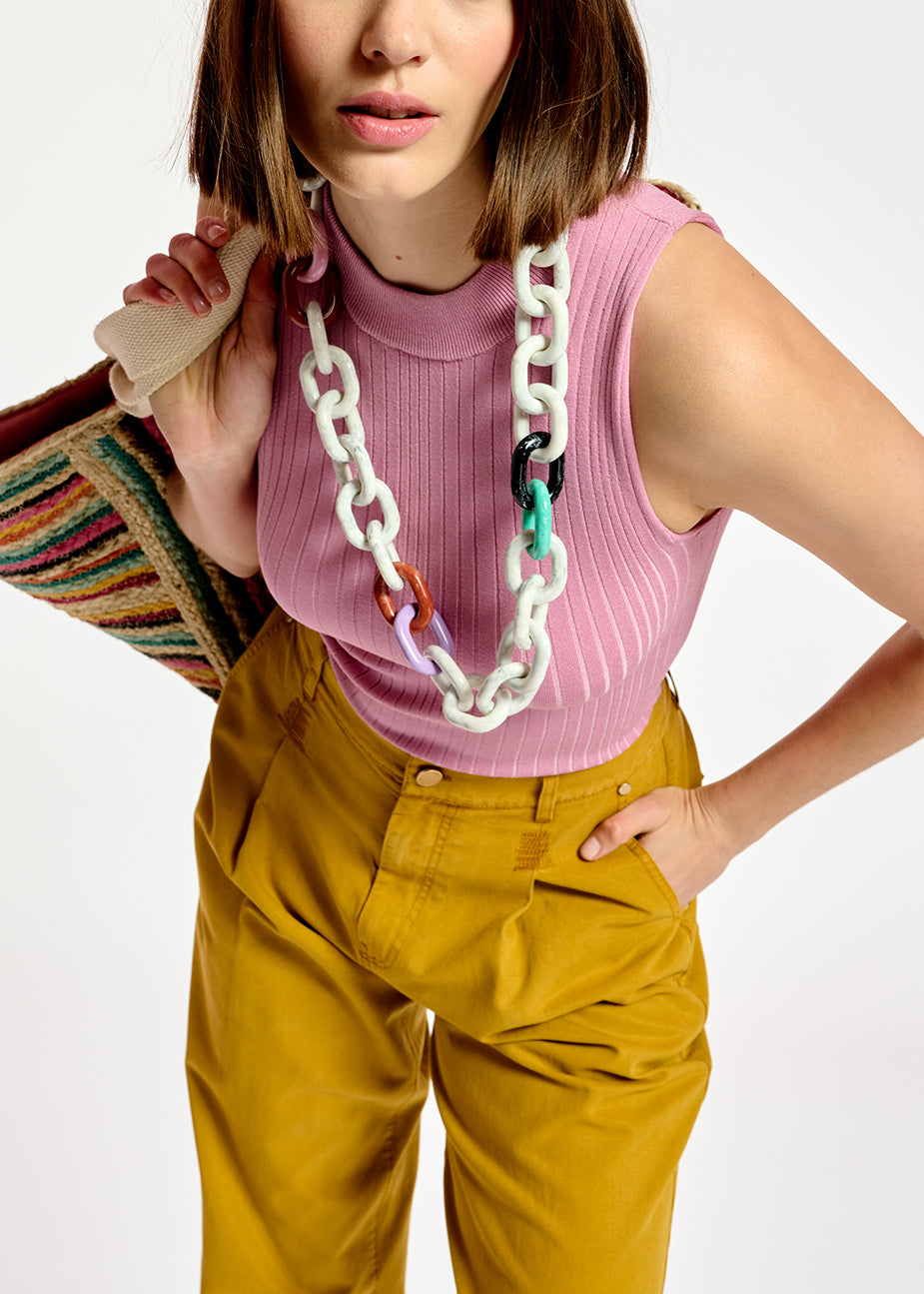 Lilac fitted ribbed-knit top RE—SSENTIEL | Essentiel second hand