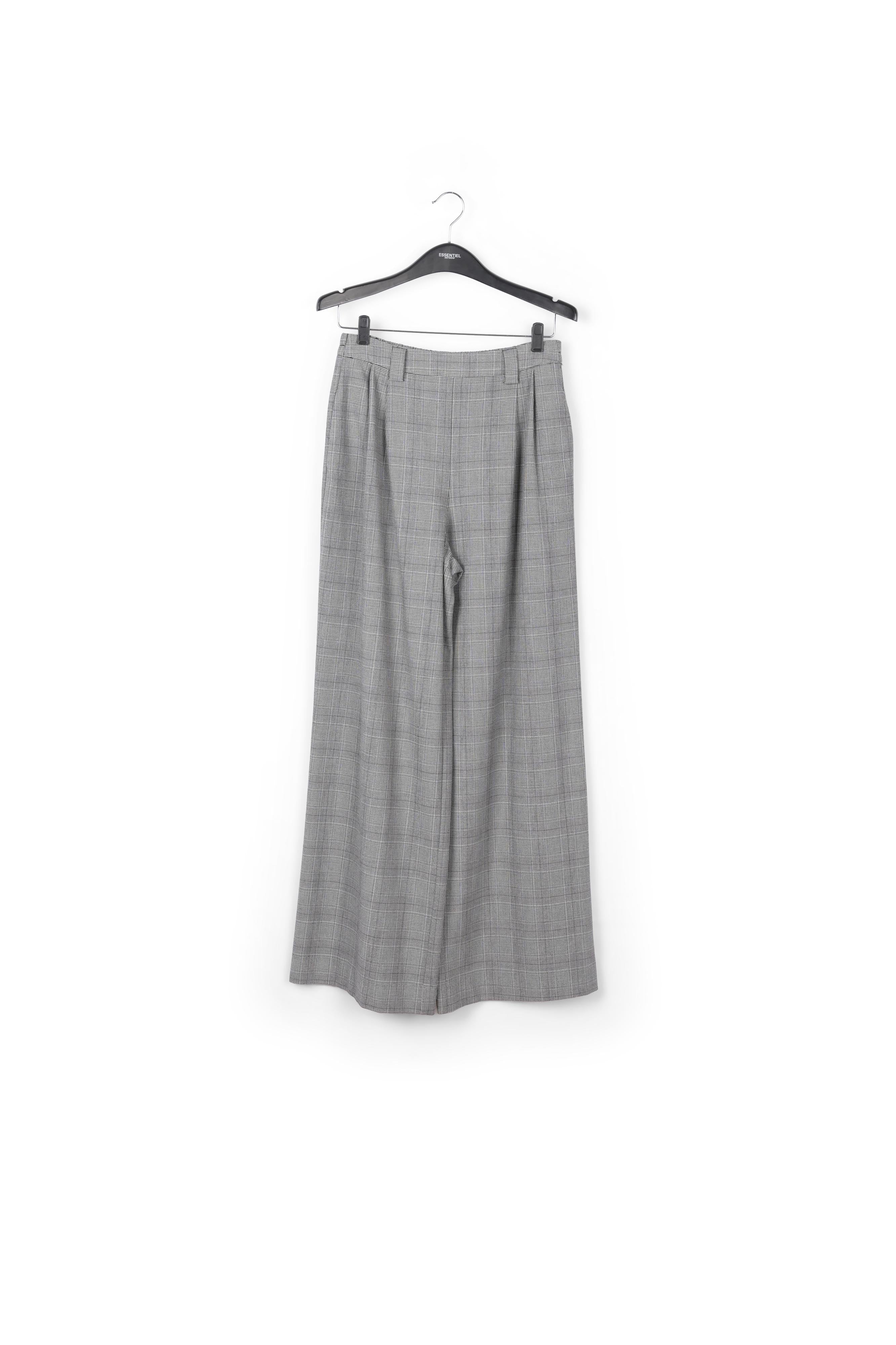 Grey wide-leg pants with check motif RE—SSENTIEL | Essentiel second hand
