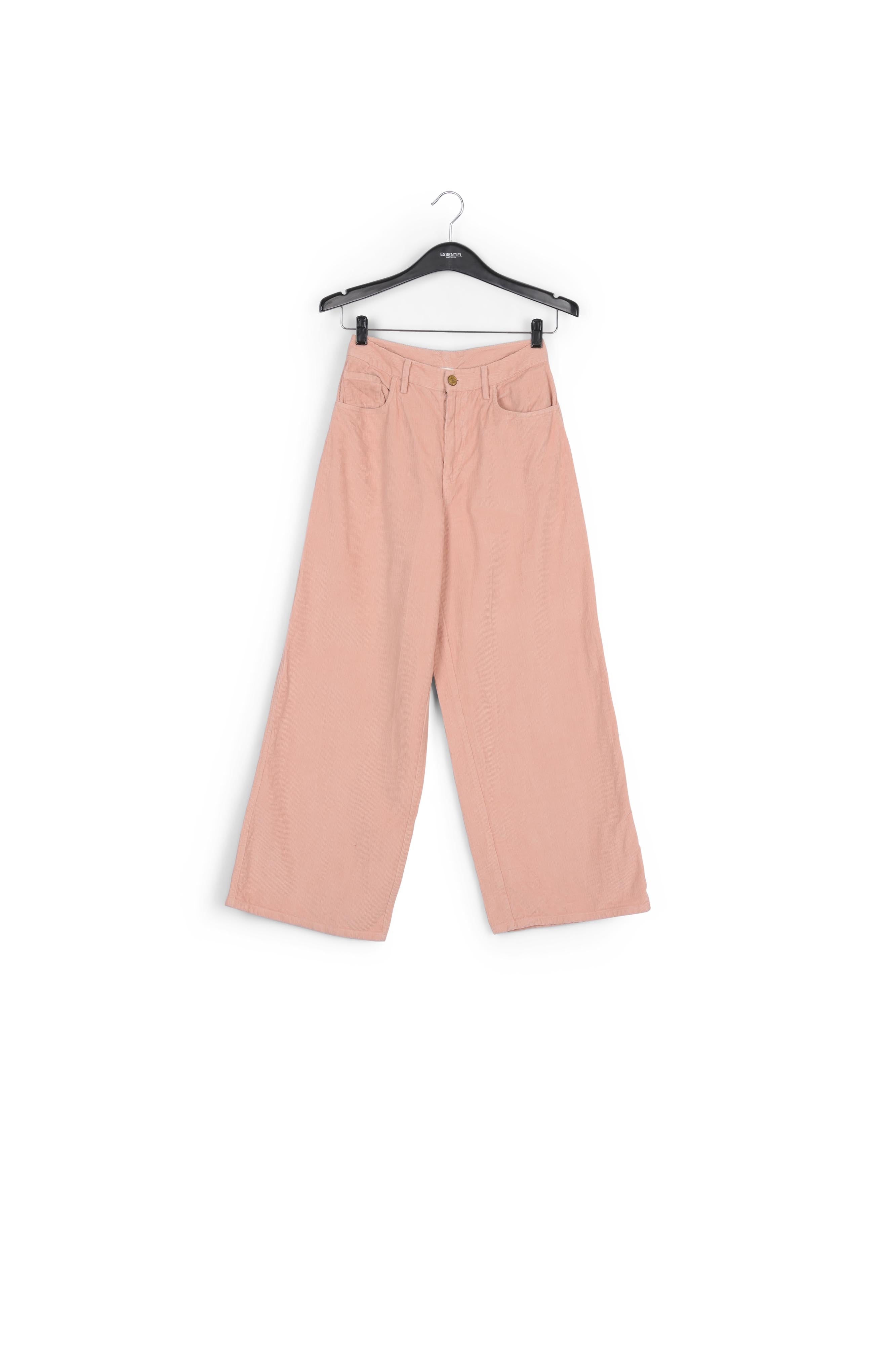 Pantalon 7/8ème jambes larges en velours rose clair RE—SSENTIEL | Essentiel second hand