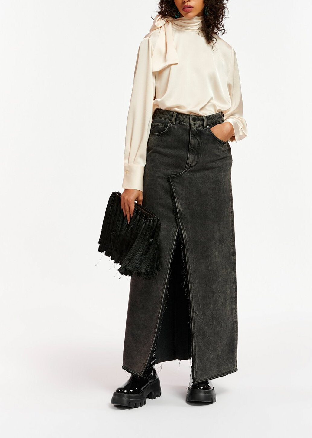 Black denim maxi skirt RE—SSENTIEL | Essentiel second hand