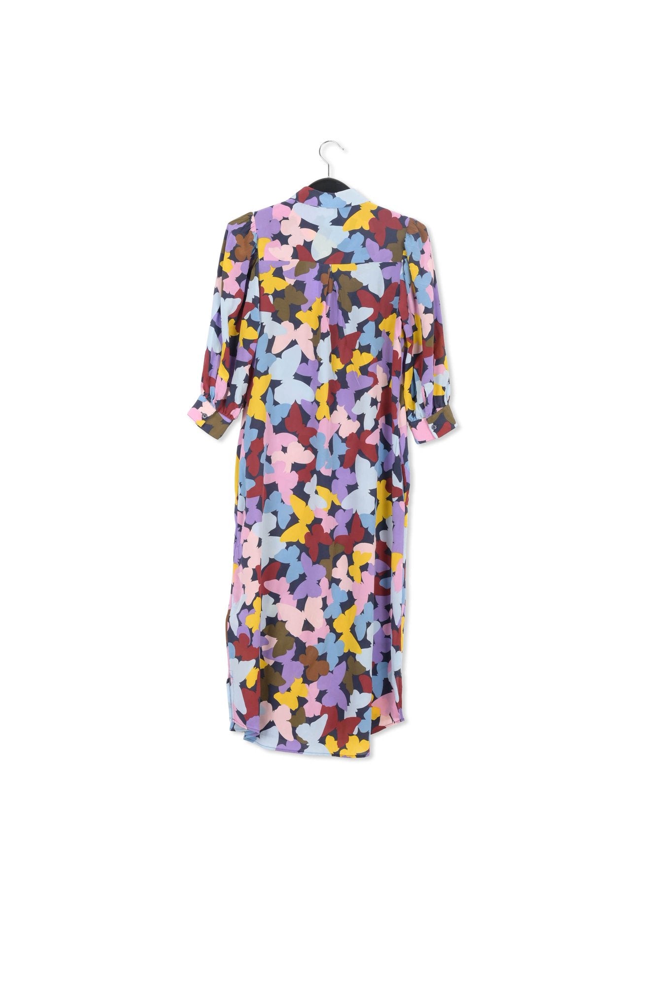 Silk burgundy, lilac and blue butterfly-print midi dress RE—SSENTIEL | Essentiel second hand