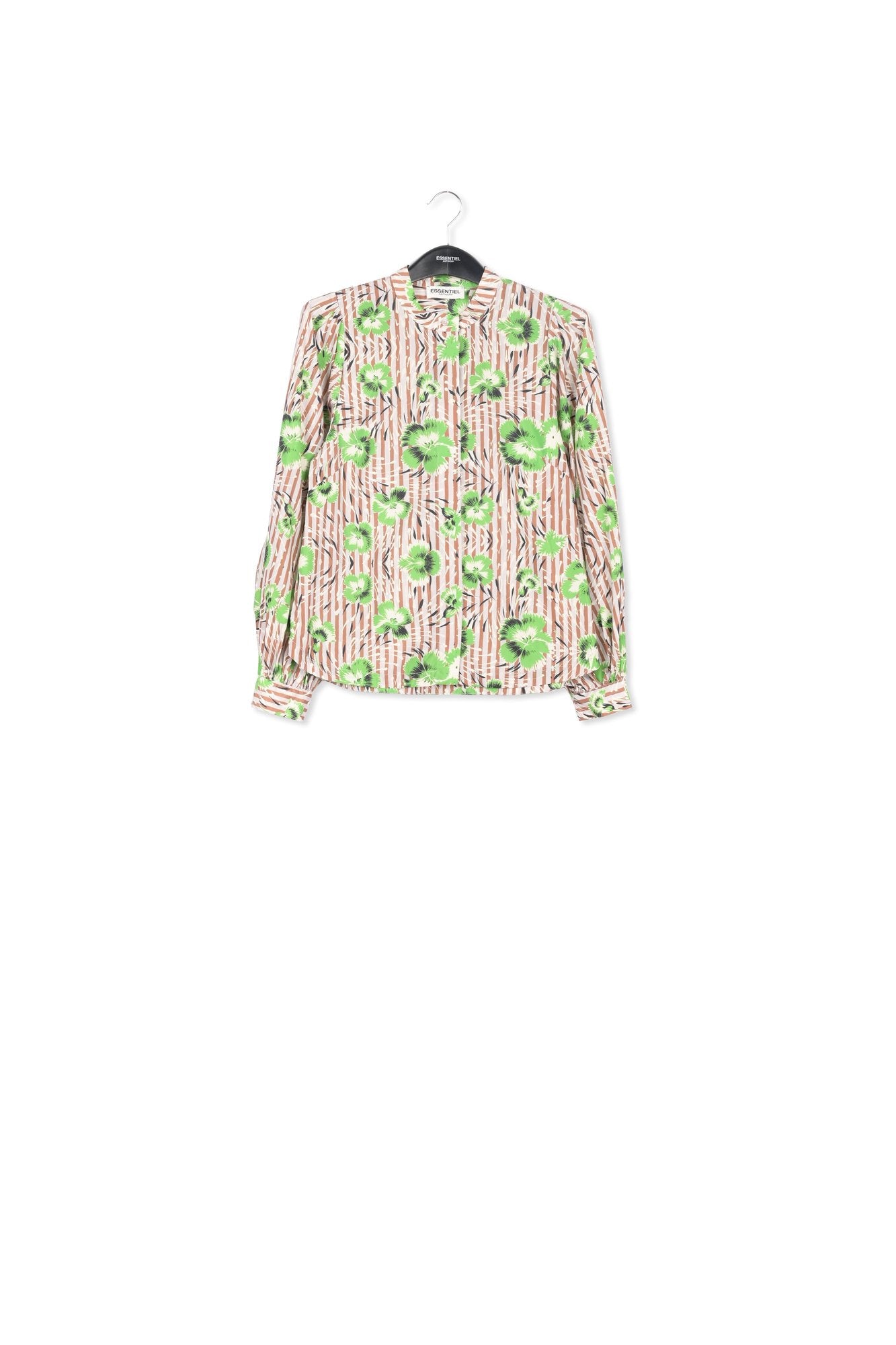 Stripe and red floral print puffed-sleeve top RE—SSENTIEL | Essentiel second hand