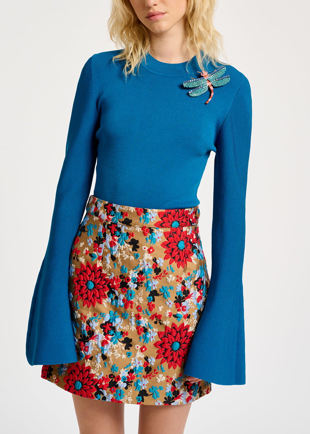 Camel floral jacquard mini skirt RE—SSENTIEL | Essentiel second hand