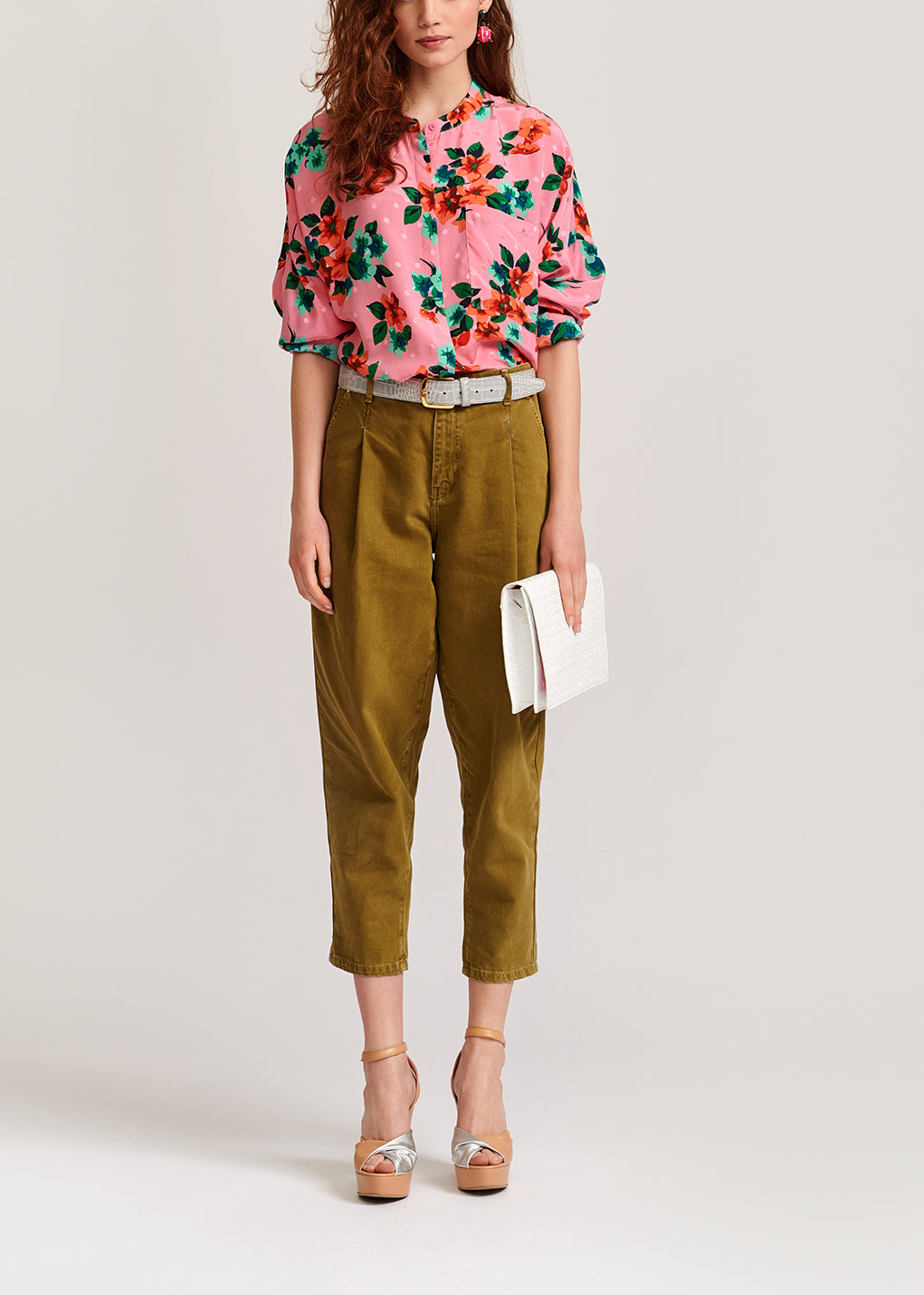 Pink floral and polka dot silk buttoned blouse RE—SSENTIEL | Essentiel second hand