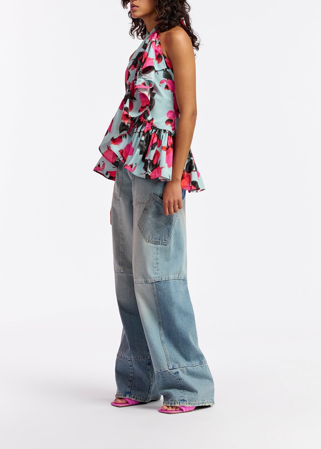 Light blue halter neck top with floral-print RE—SSENTIEL | Essentiel second hand