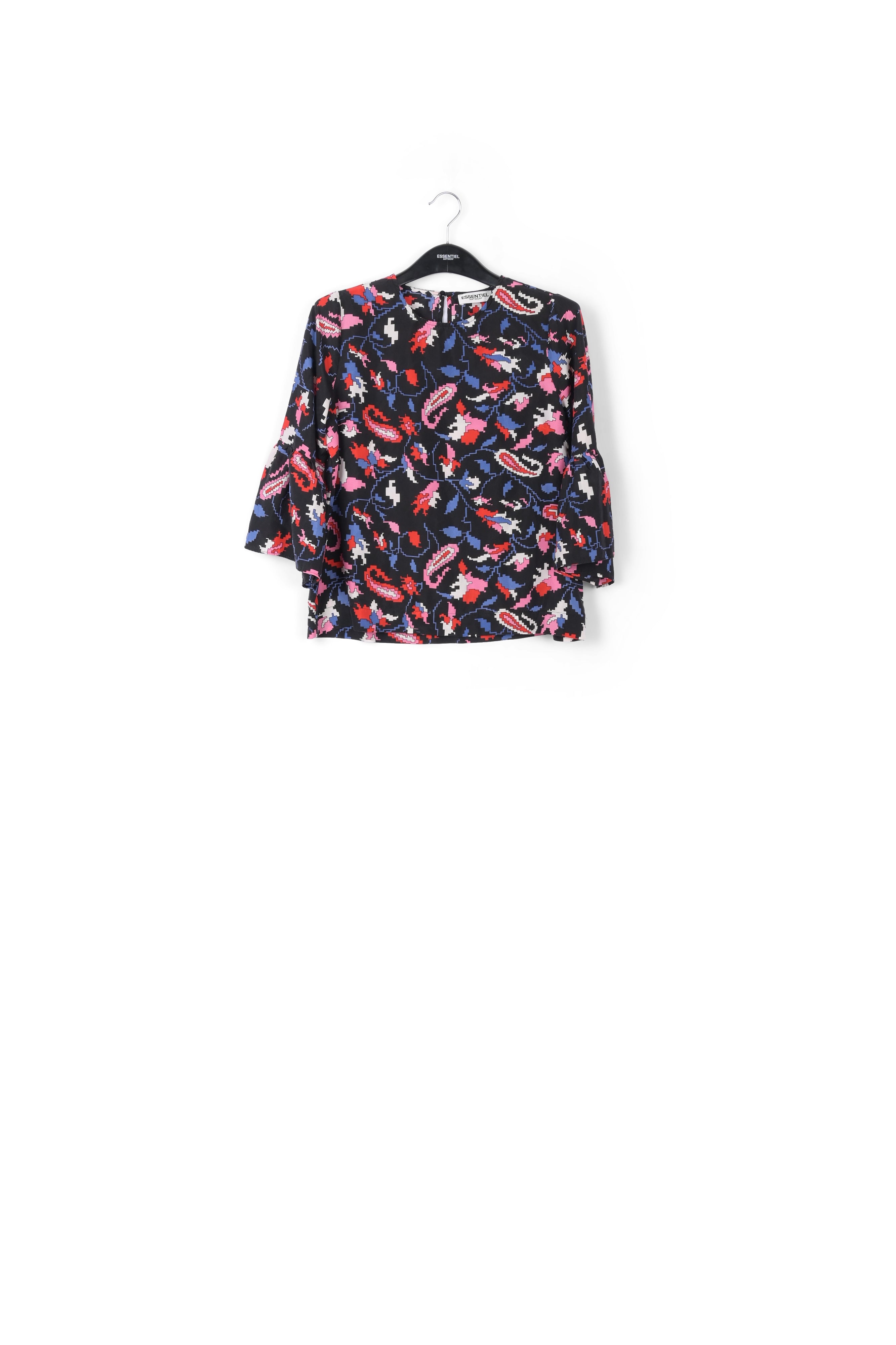 Top noir en soie à imprimé floral RE—SSENTIEL | Essentiel second hand