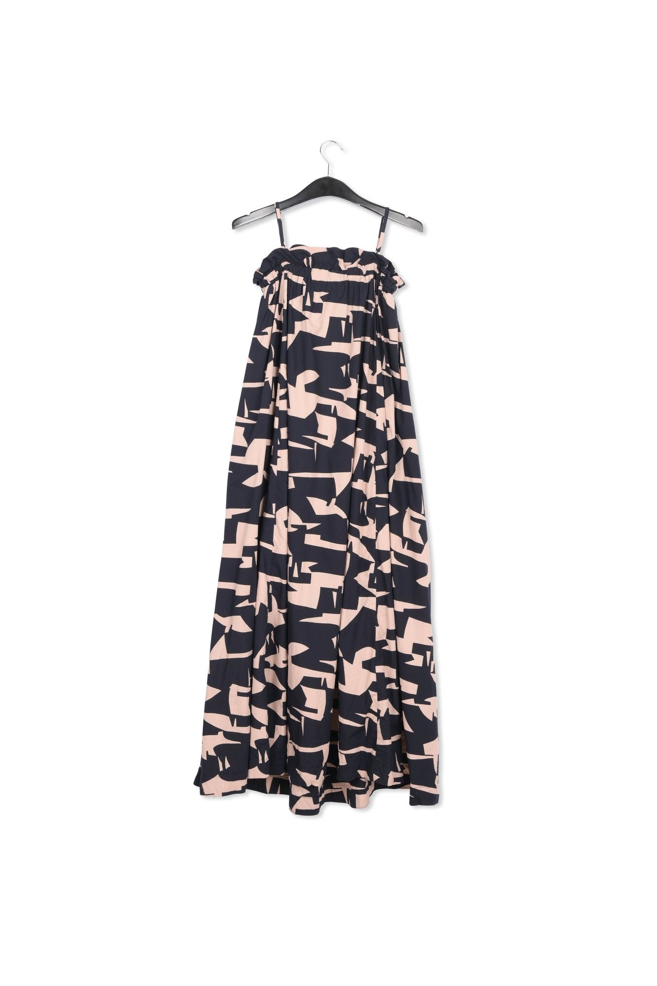 Dark blue and beige abstract print cotton maxi dress RE—SSENTIEL | Essentiel second hand