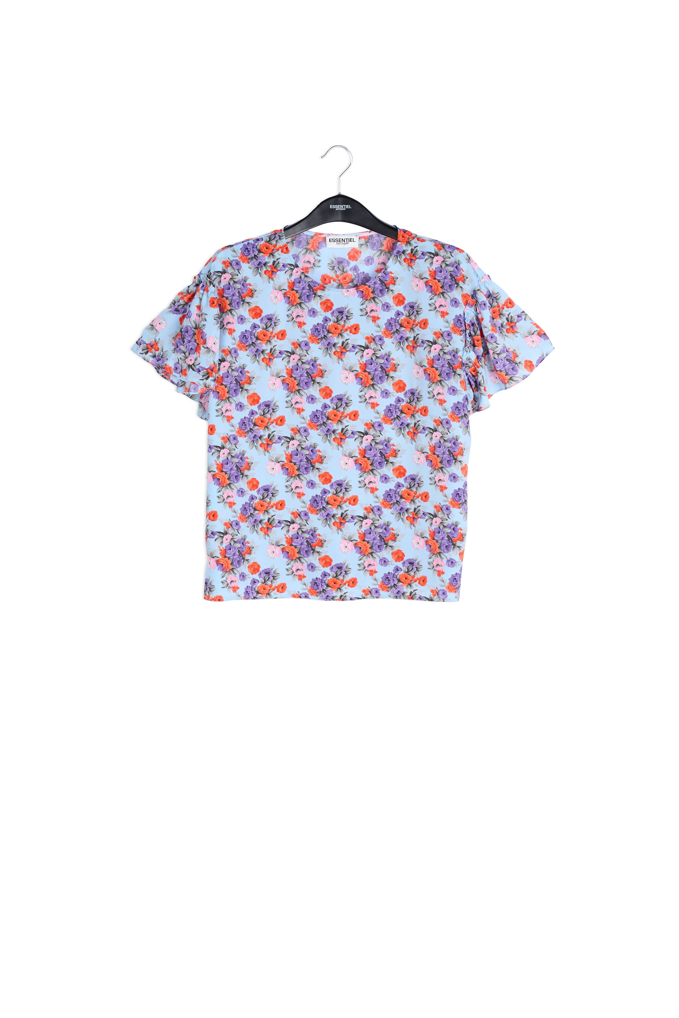 Light blue floral ruffle-sleeved top RE—SSENTIEL | Essentiel second hand