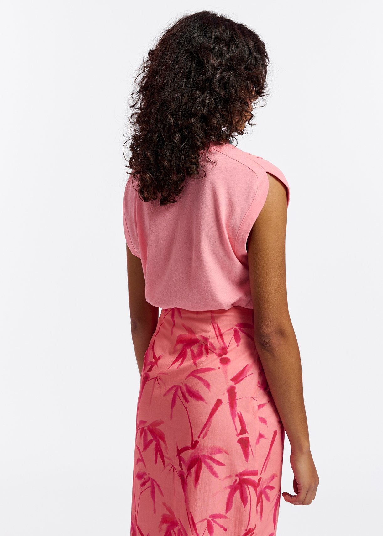 Peach cotton draped midi skirt with palm leaf print RE—SSENTIEL | Essentiel second hand