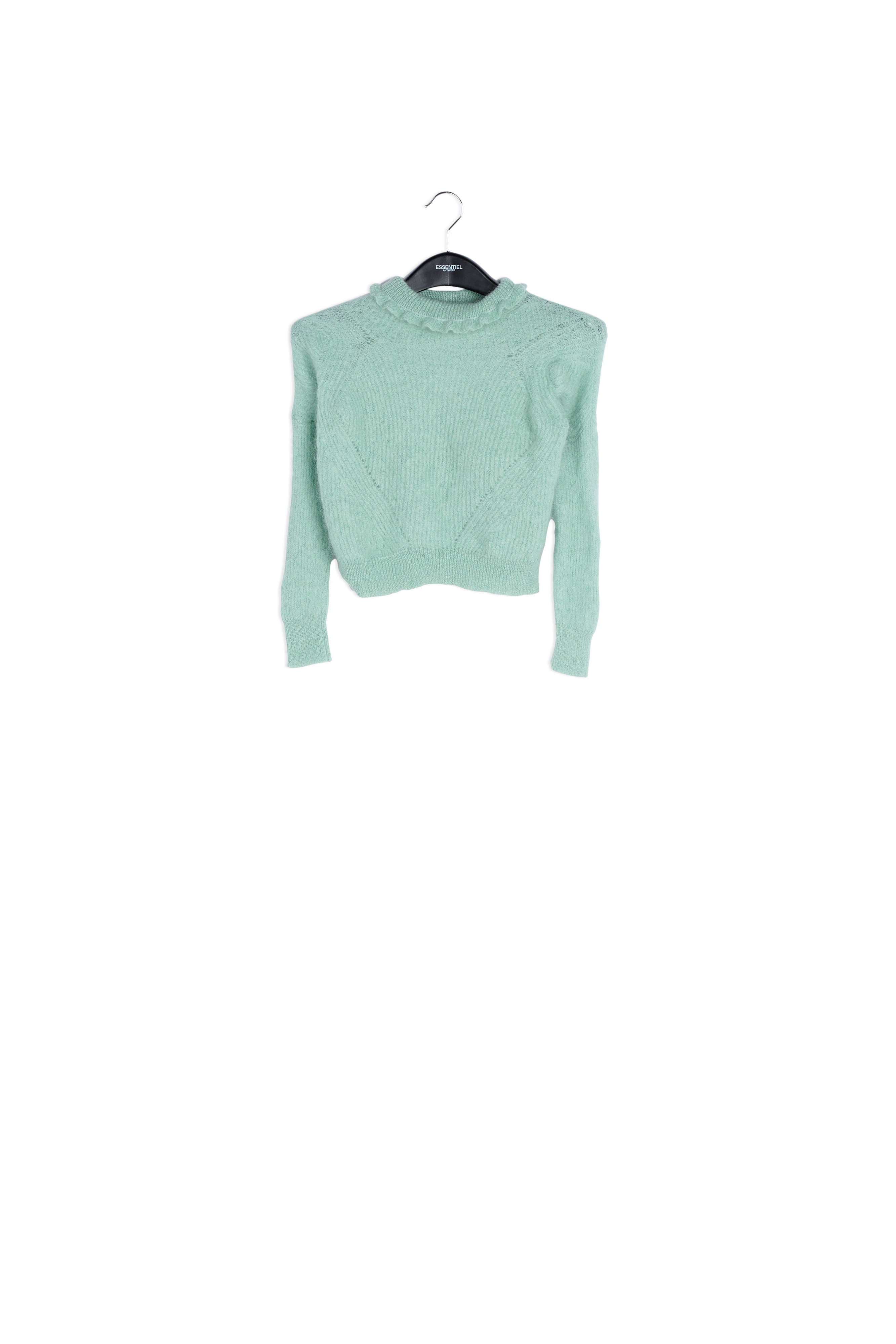 Pull vert menthe avec col haut à ruches RE—SSENTIEL | Essentiel second hand