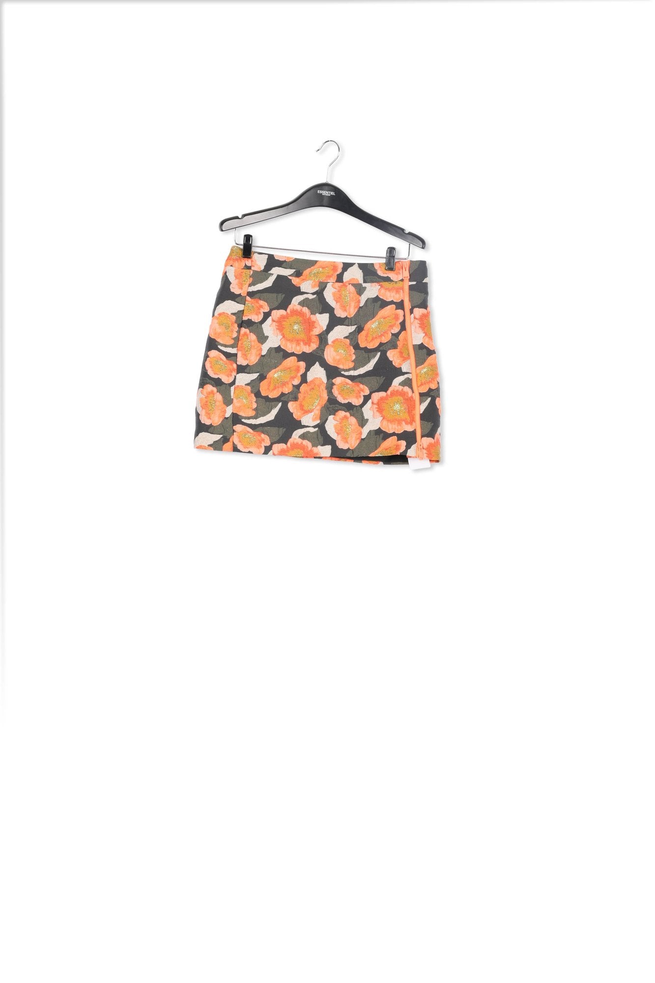 Black, orange and silver floral-jacquard mini skirt RE—SSENTIEL | Essentiel second hand