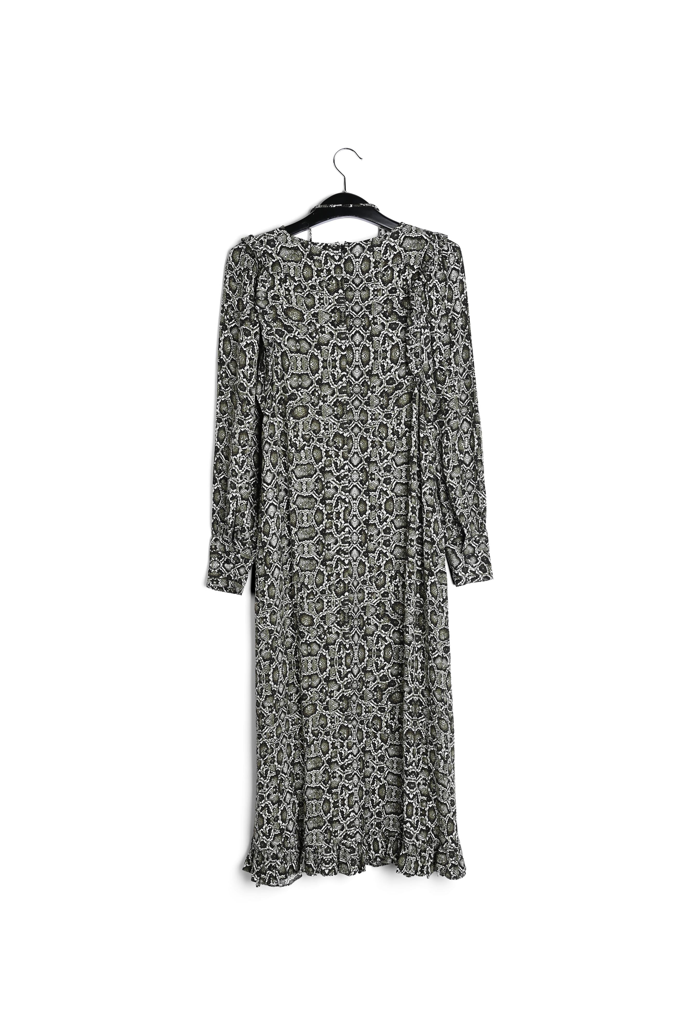 Kakigroene midi-jurk met slangenprint RE—SSENTIEL | Essentiel second hand