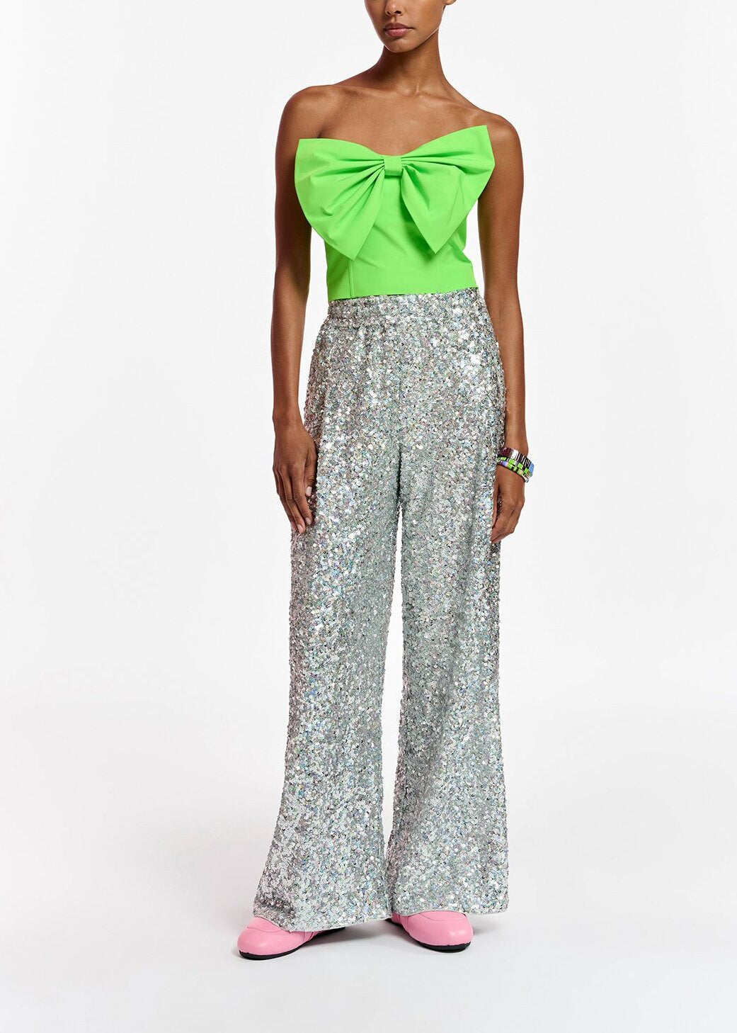 Silver sequin-embellished wide-leg pants RE—SSENTIEL | Essentiel second hand