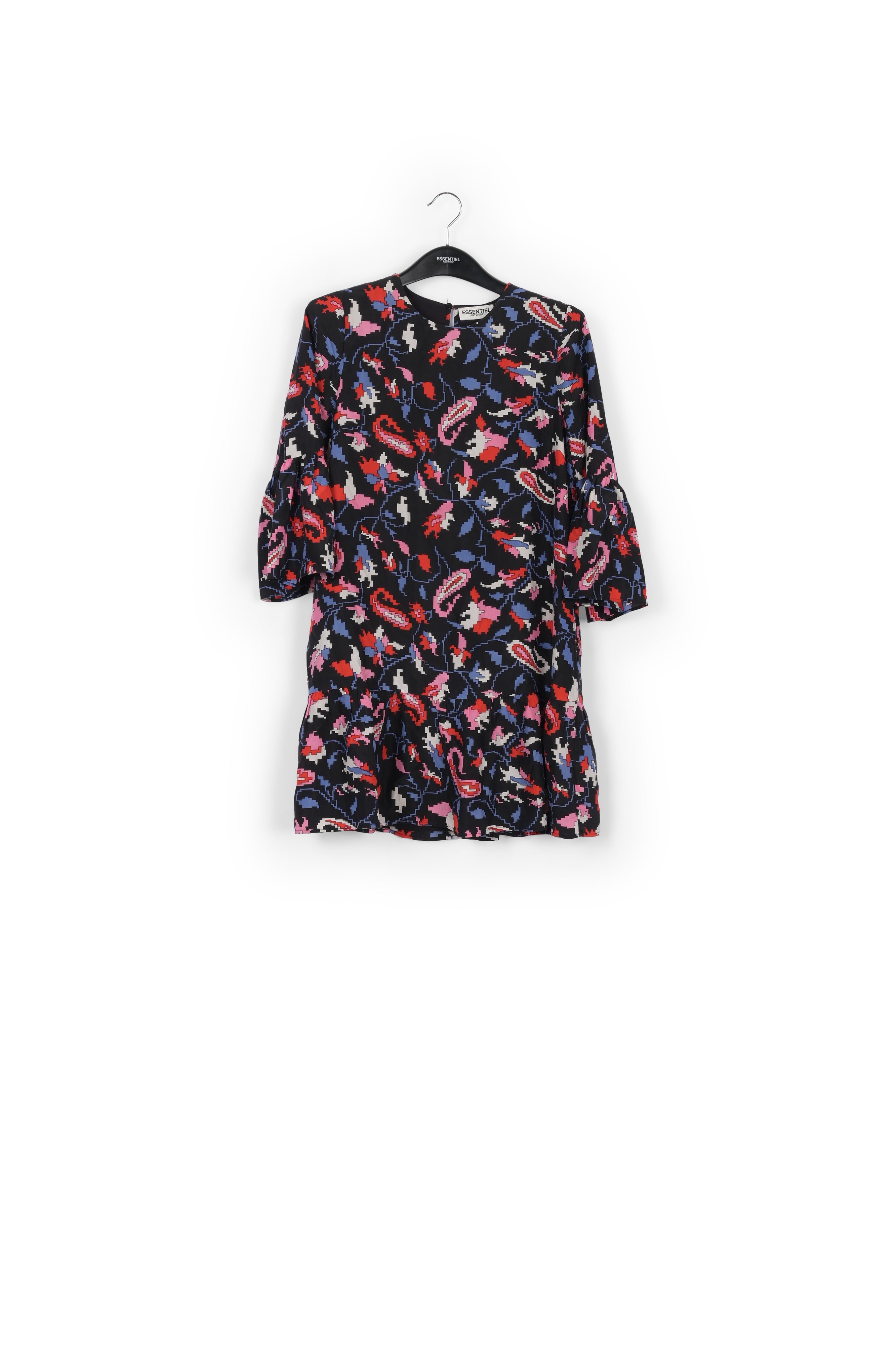 Brown silk dress with flower print RE—SSENTIEL | Essentiel second hand