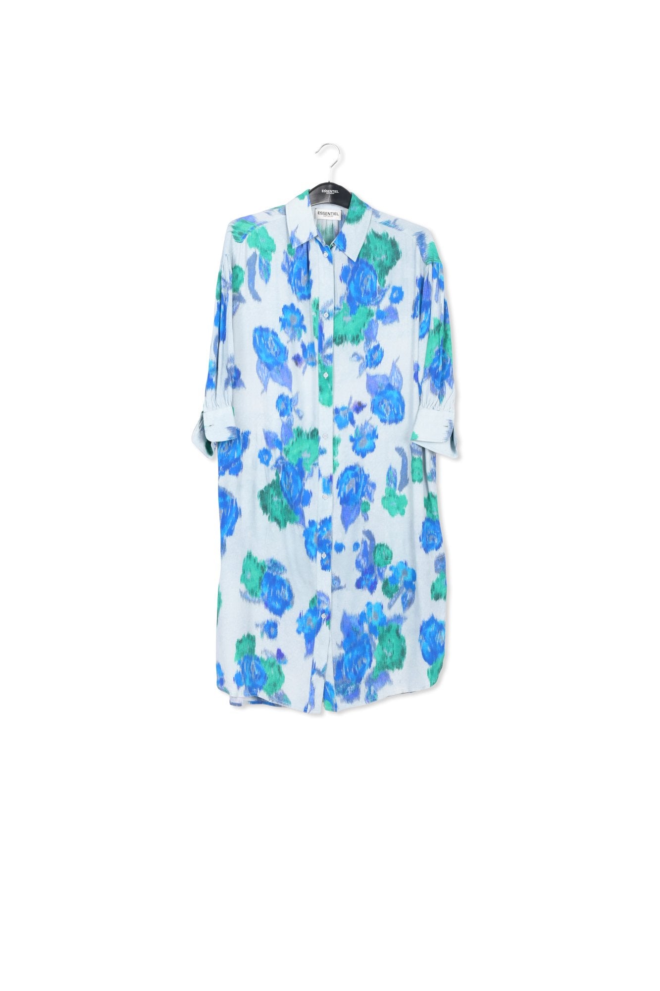 Light blue, blue and green floral-print shirt dress RE—SSENTIEL | Essentiel second hand