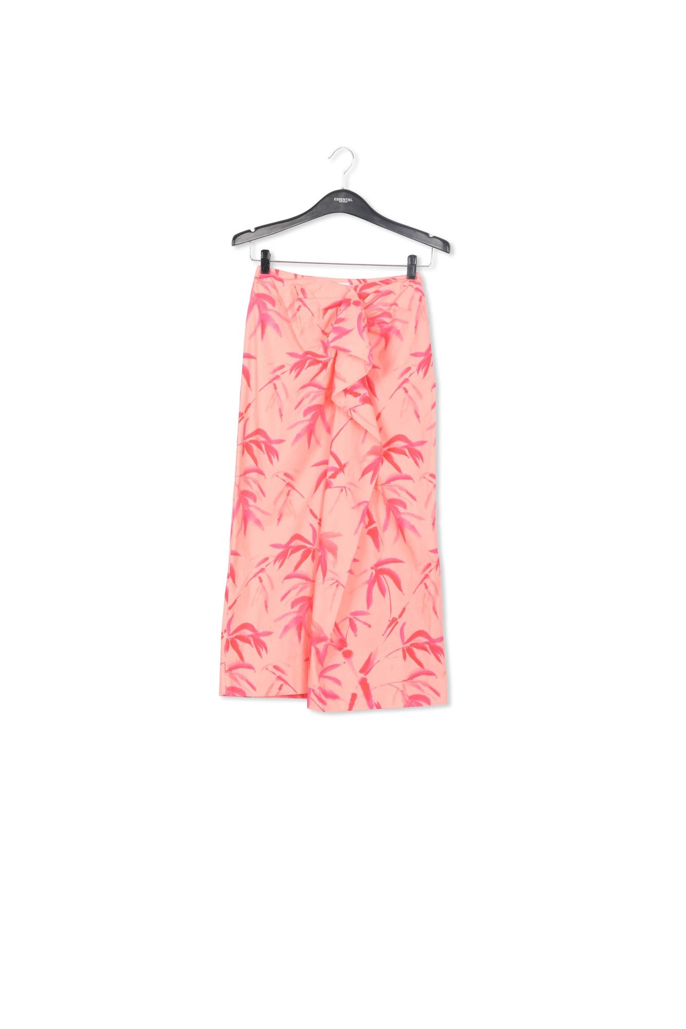Peach cotton draped midi skirt with palm leaf print RE—SSENTIEL | Essentiel second hand