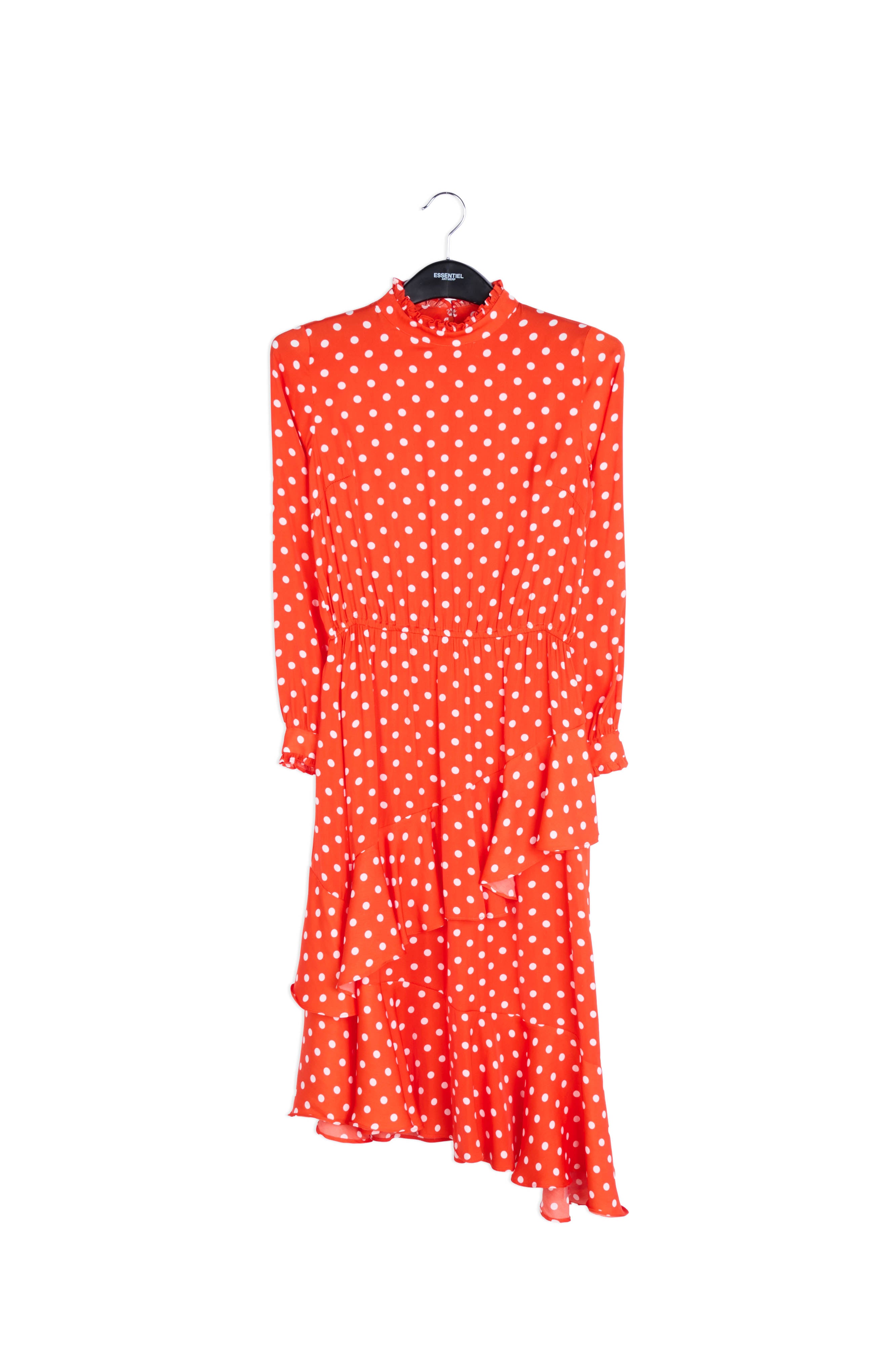Red polka dot ruffled midi dress RE—SSENTIEL | Essentiel second hand