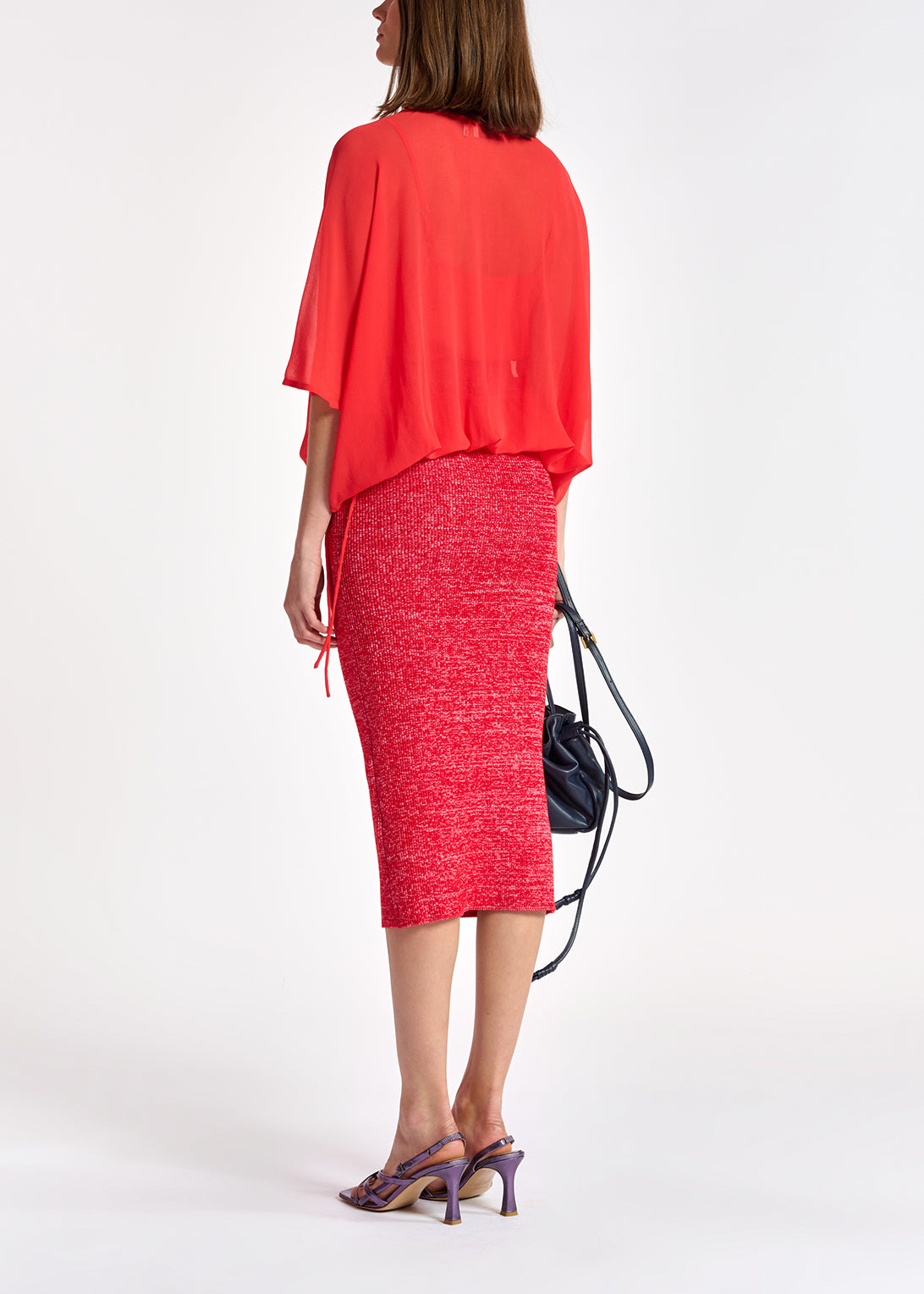 Jupe midi en tricot mêlé rouge et rose RE—SSENTIEL | Essentiel second hand
