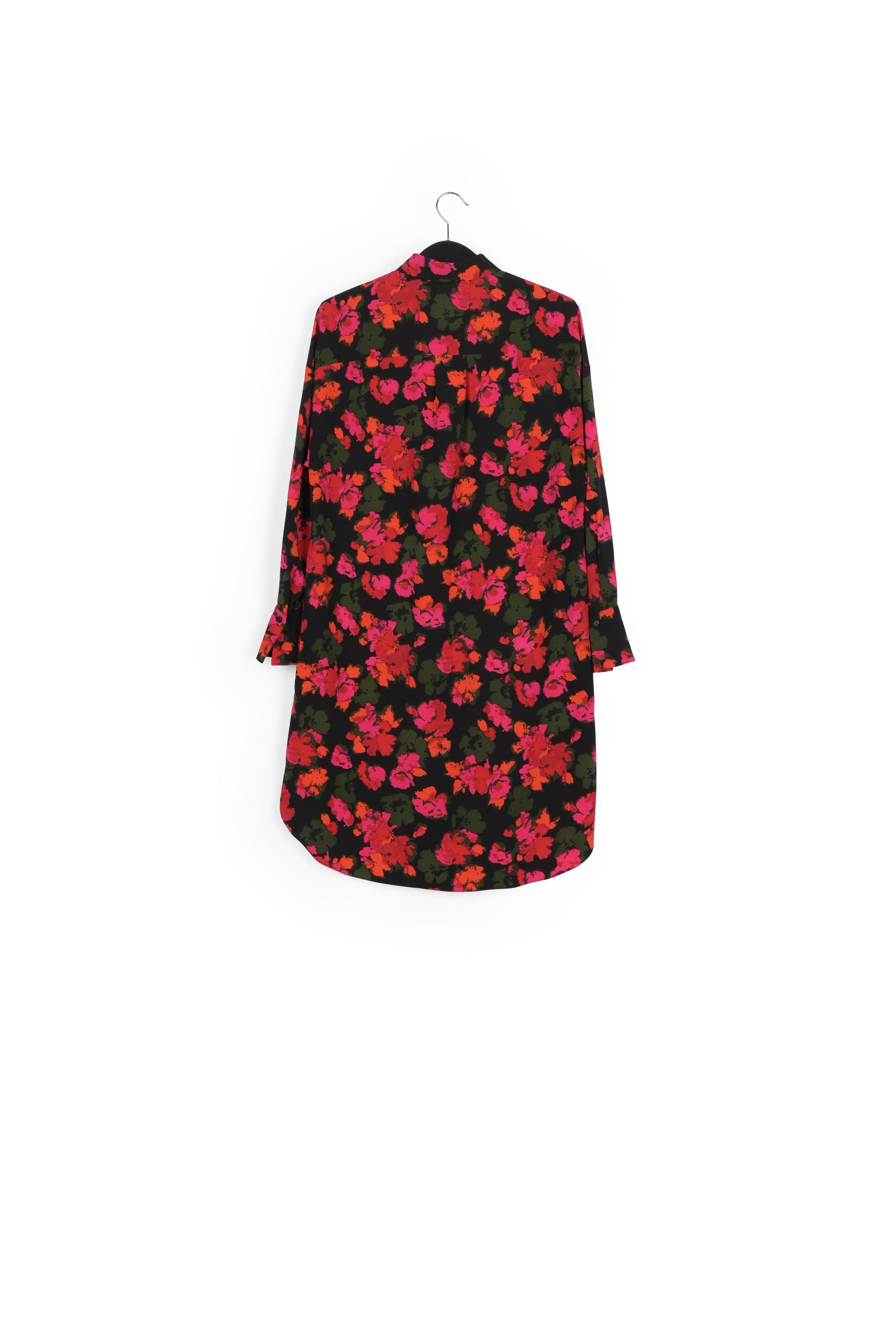 Robe chemise midi à imprimé fleuri noir et rouge RE—SSENTIEL | Essentiel second hand