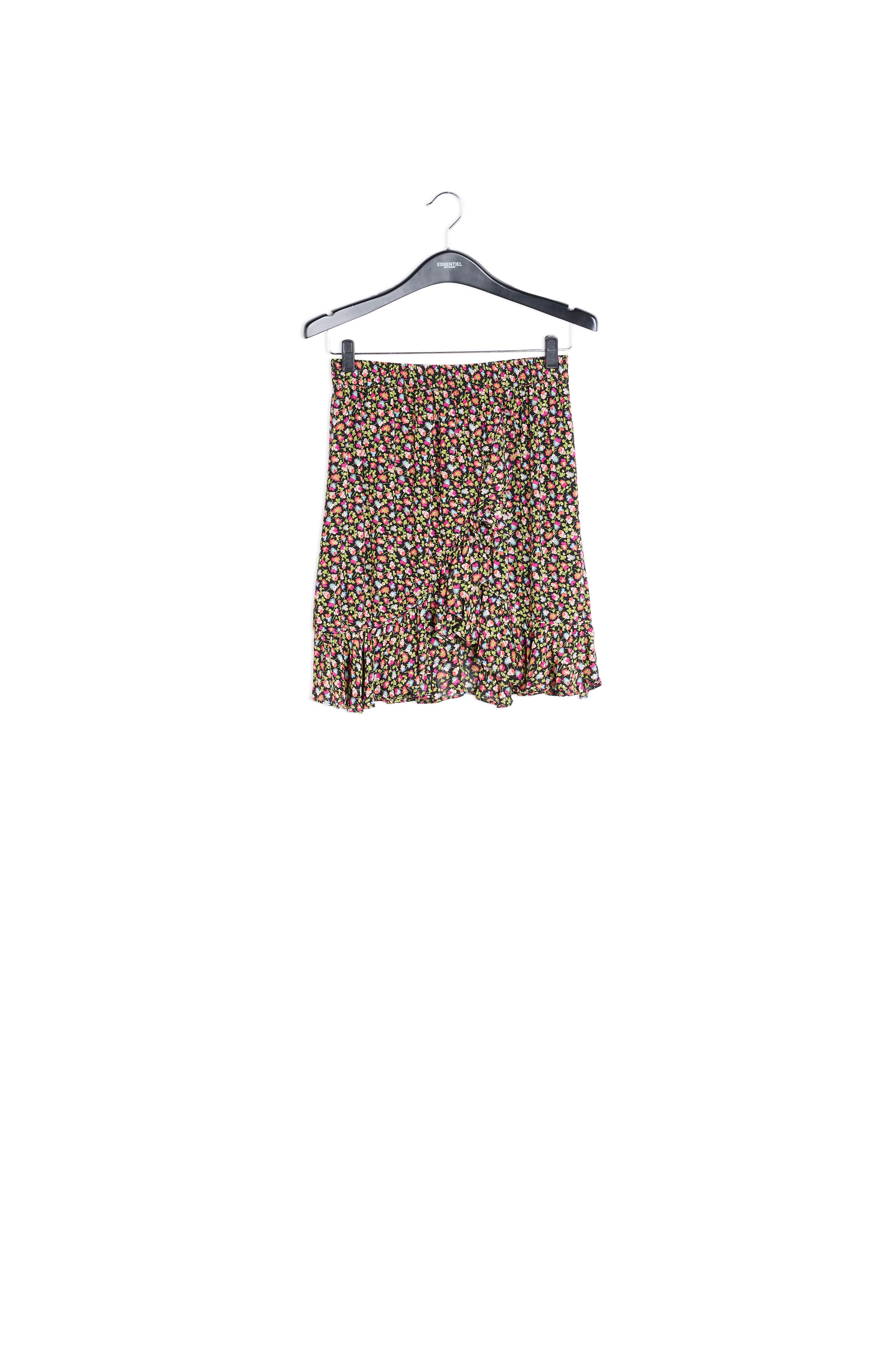 Minijupe portefeuille noire, vert clair et fuchsia à imprimé floral RE—SSENTIEL | Essentiel second hand