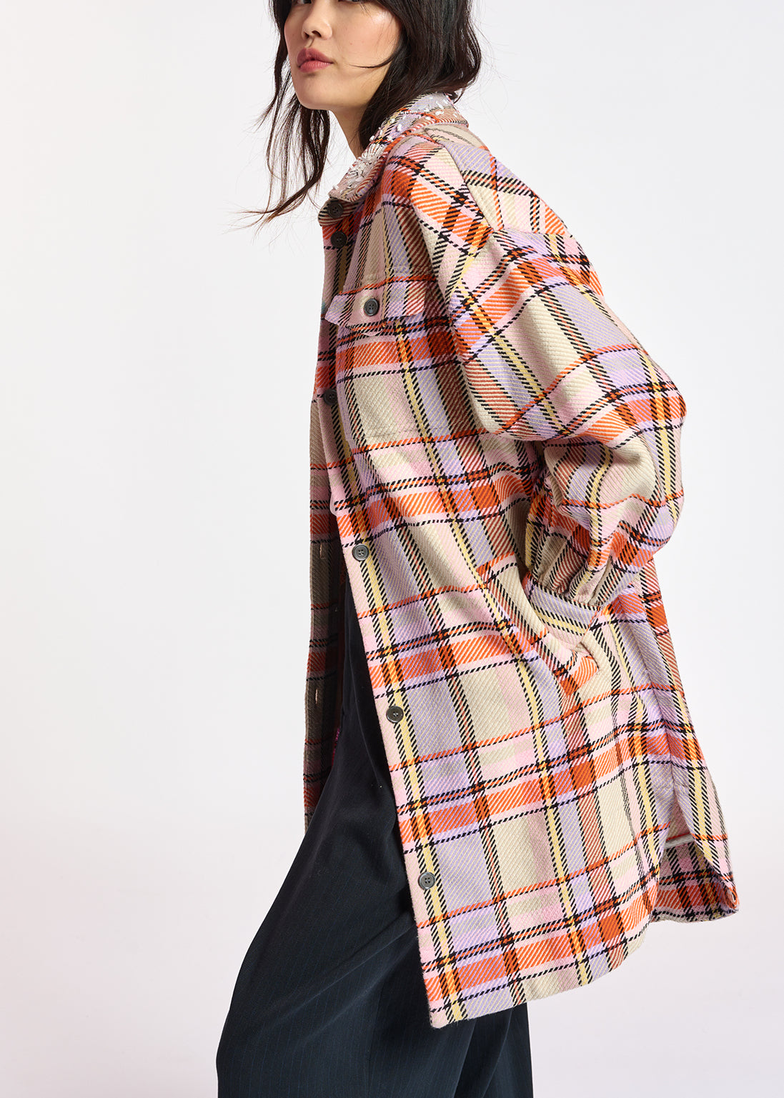 Lilac, orange and light pink checked shirt jacket RE—SSENTIEL | Essentiel second hand