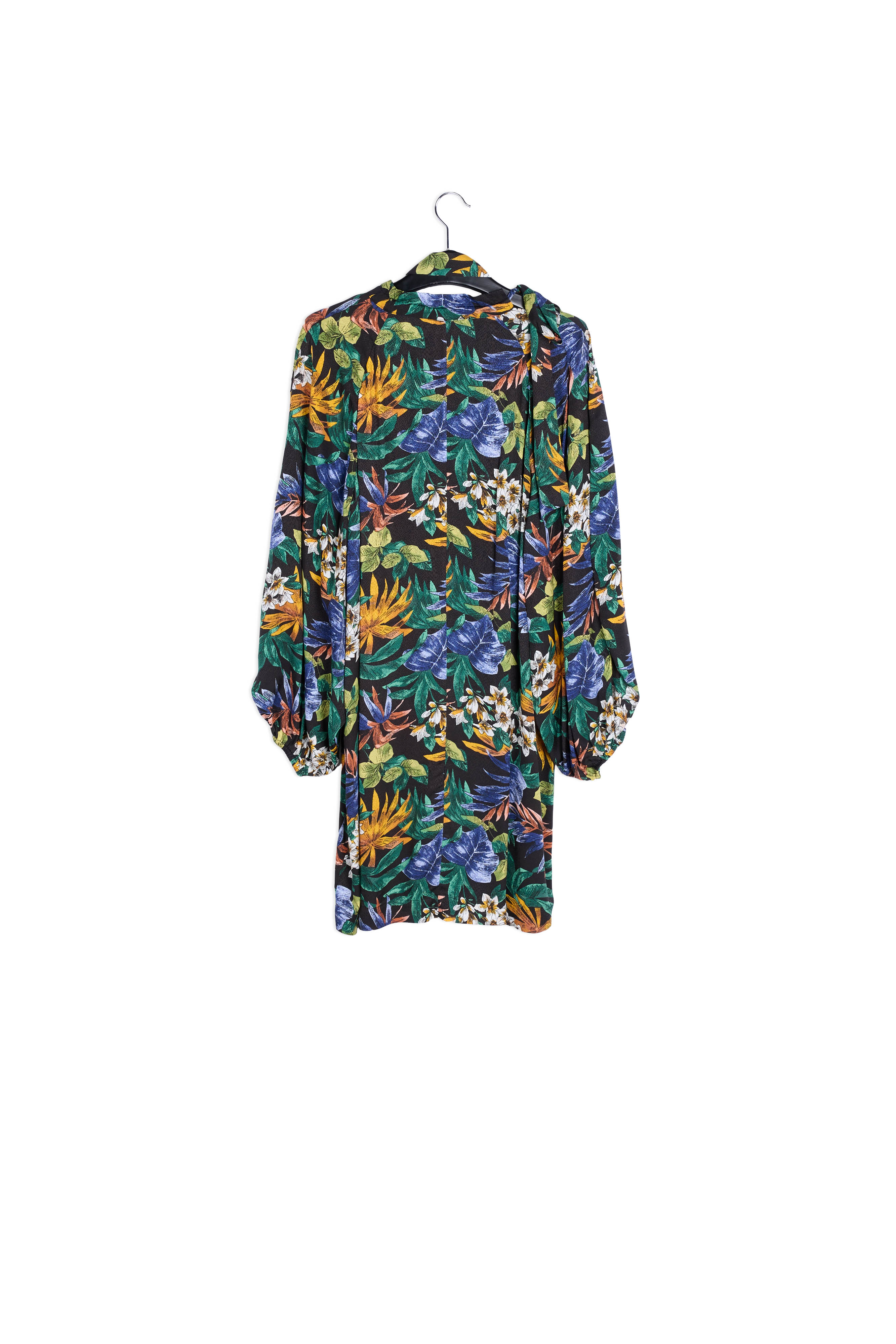 Zwarte mini-jurk met bloemenprint en strikje RE—SSENTIEL | Essentiel second hand