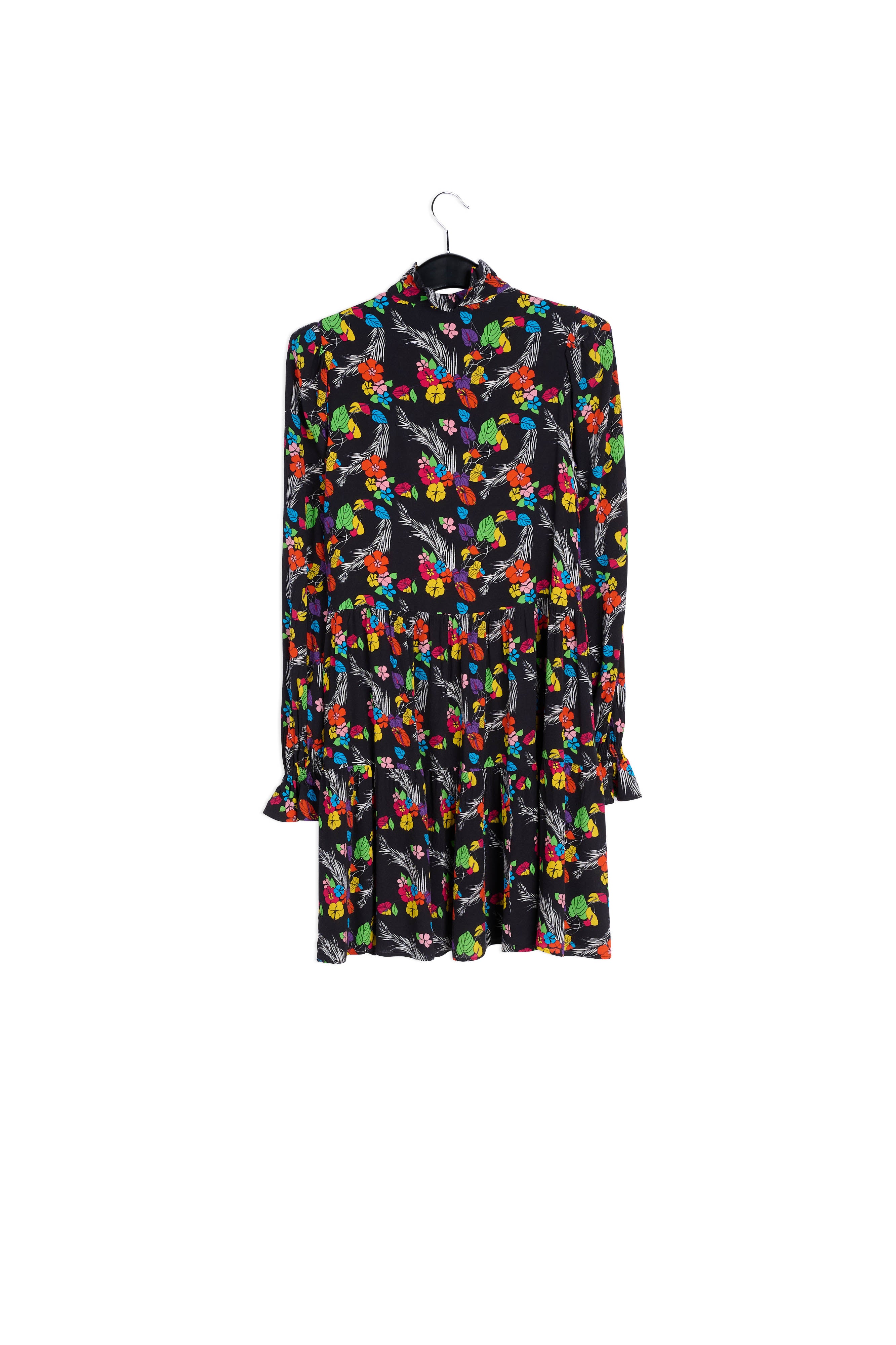 Black tropical print mini dress RE—SSENTIEL | Essentiel second hand