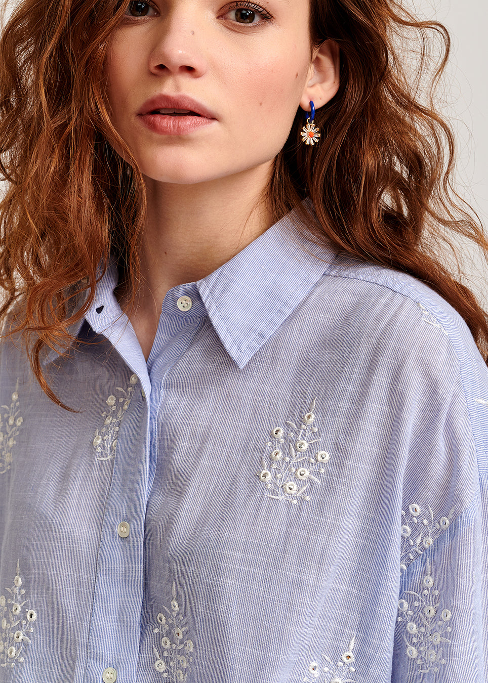 Light blue embellished embroidered cotton shirt RE—SSENTIEL | Essentiel second hand