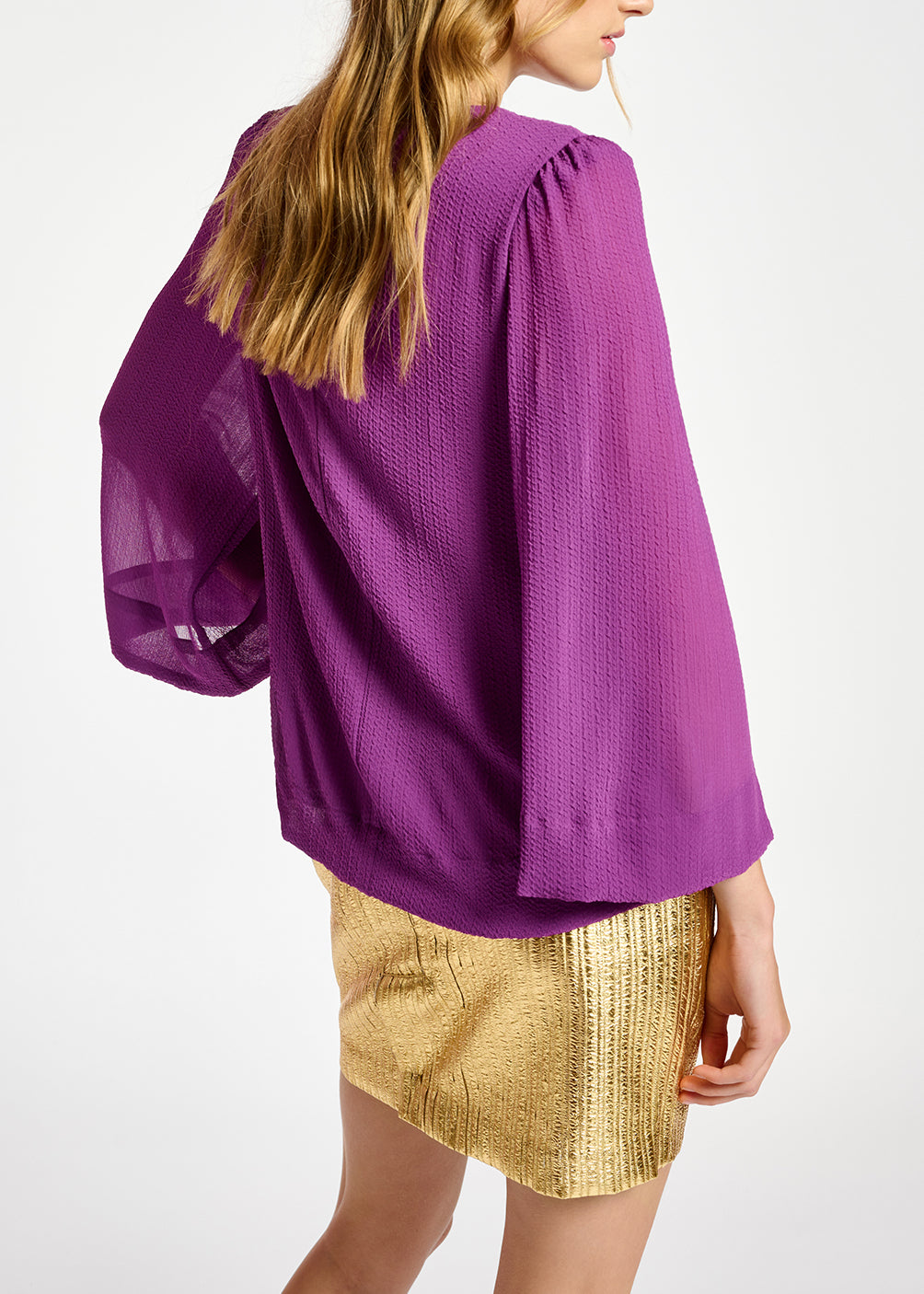 Paarse top met pofschouders RE—SSENTIEL | Essentiel second hand