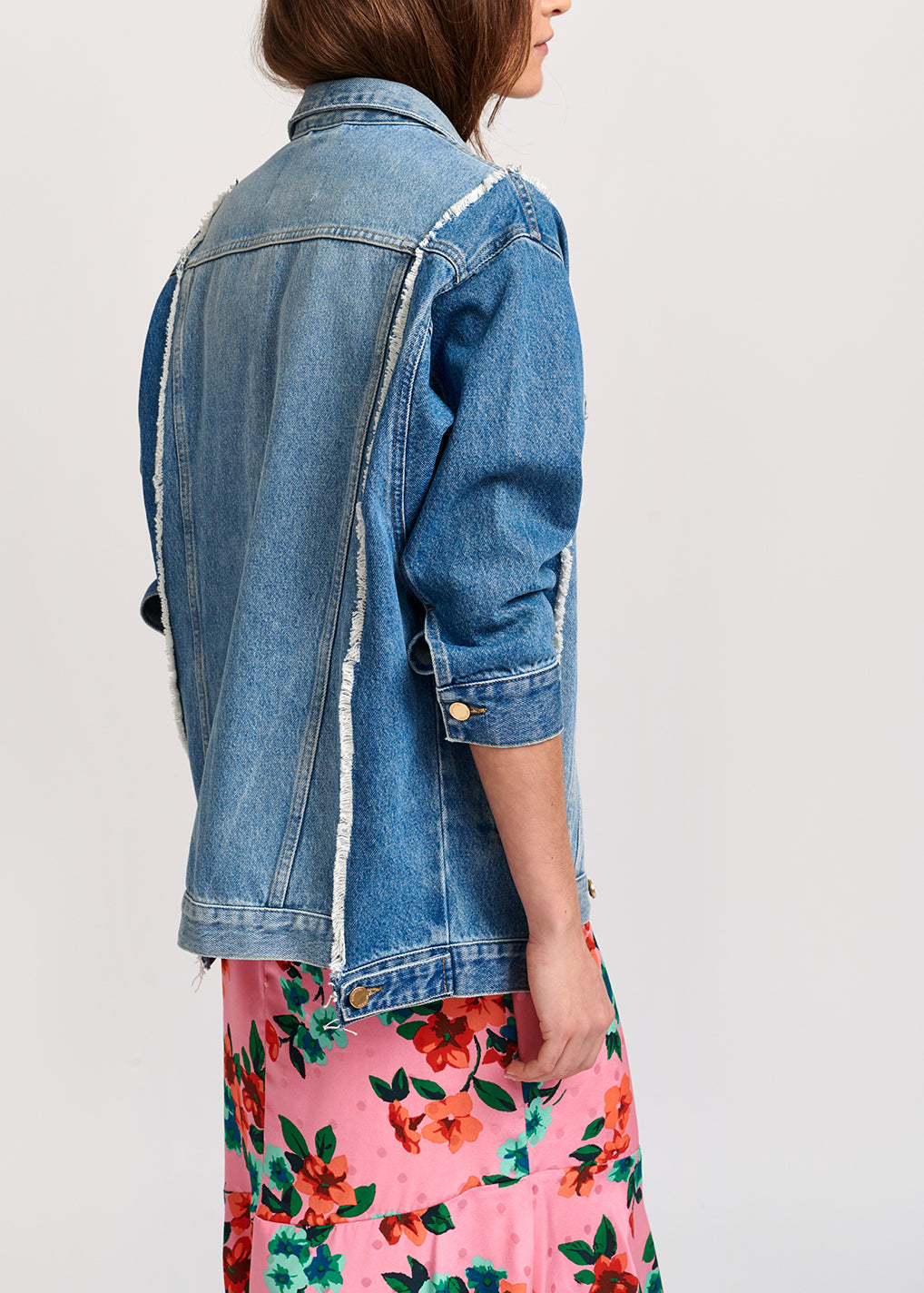 Two-tone frayed oversized denim jacket RE—SSENTIEL | Essentiel second hand