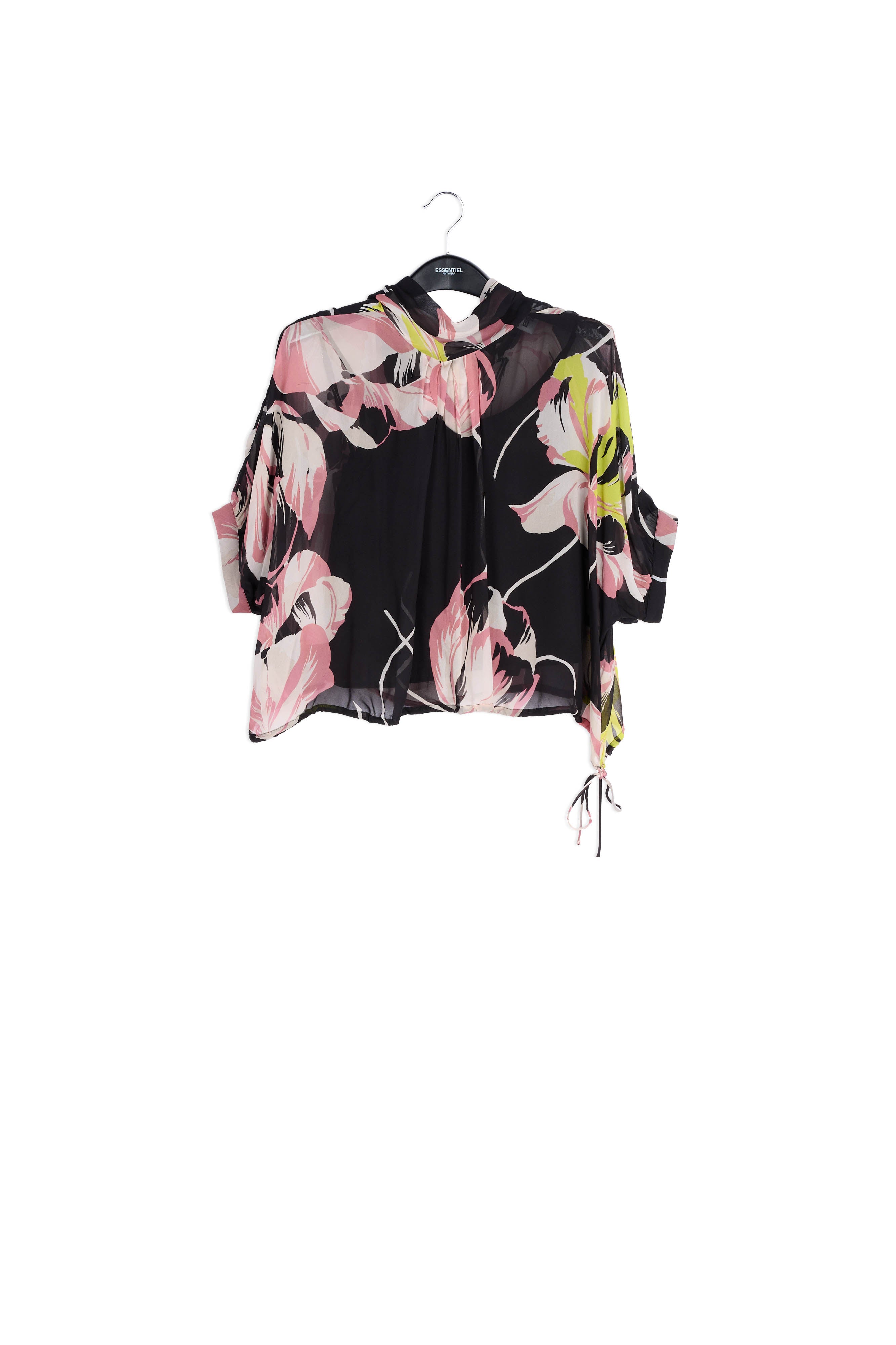 Black voluminous floral-print sheer top RE—SSENTIEL | Essentiel second hand