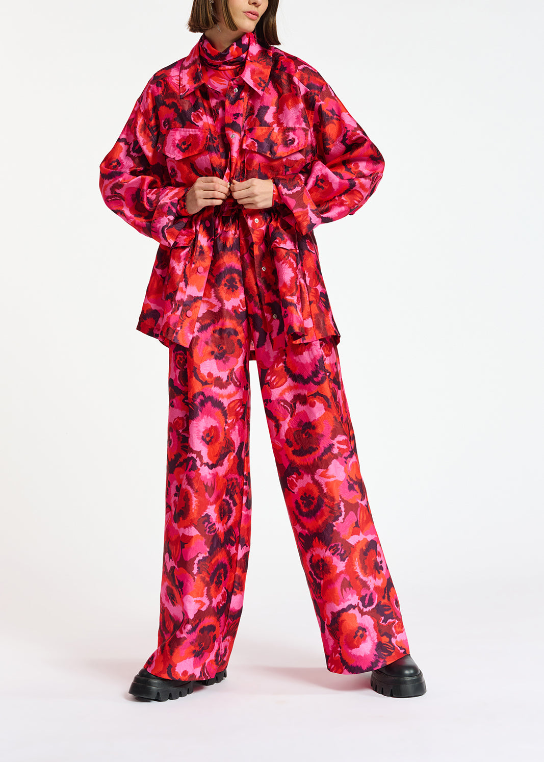 Pink, red and purple floral-jacquard jacket RE—SSENTIEL | Essentiel second hand