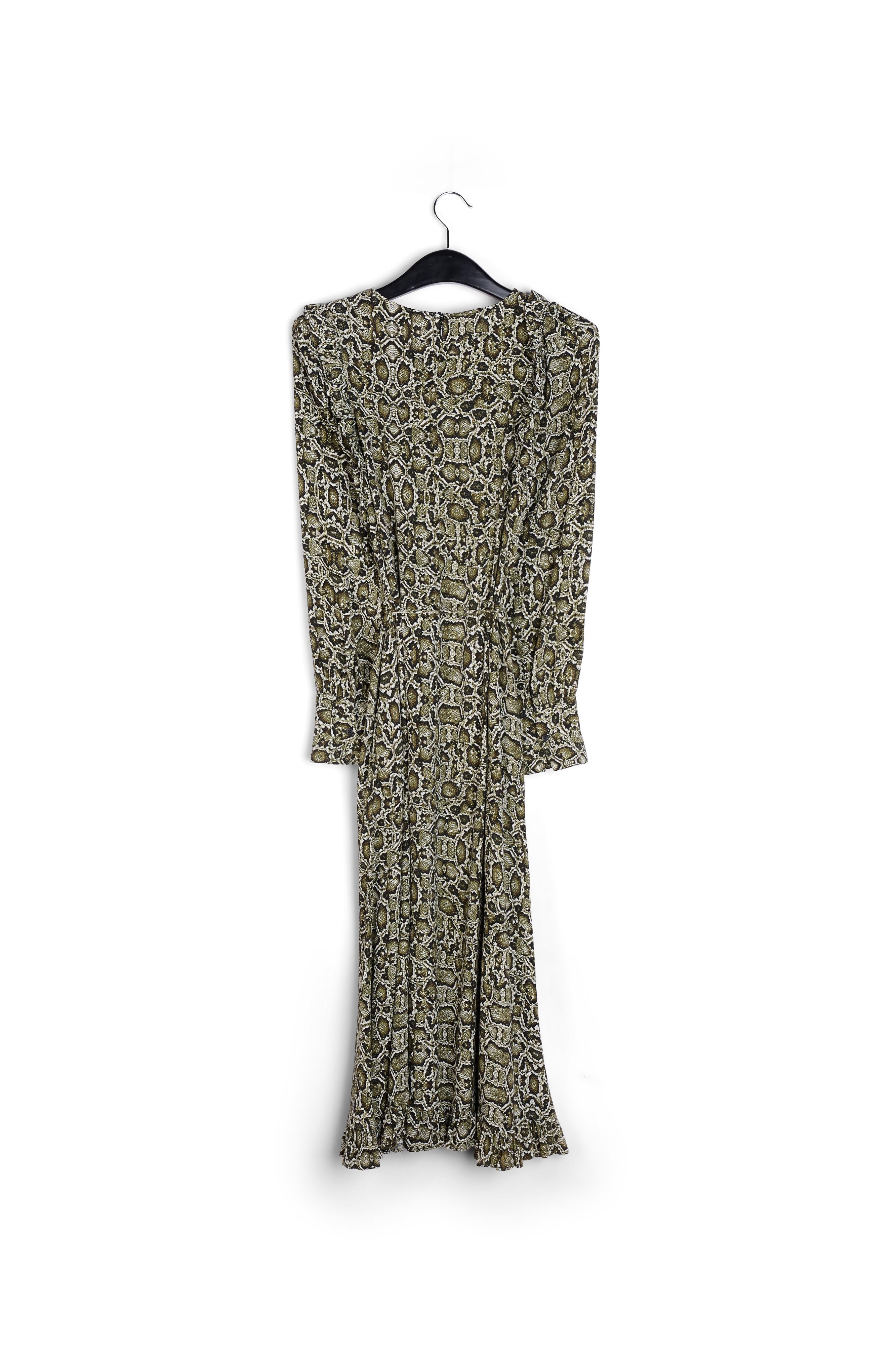 Kakigroene midi-jurk met slangenprint RE—SSENTIEL | Essentiel second hand