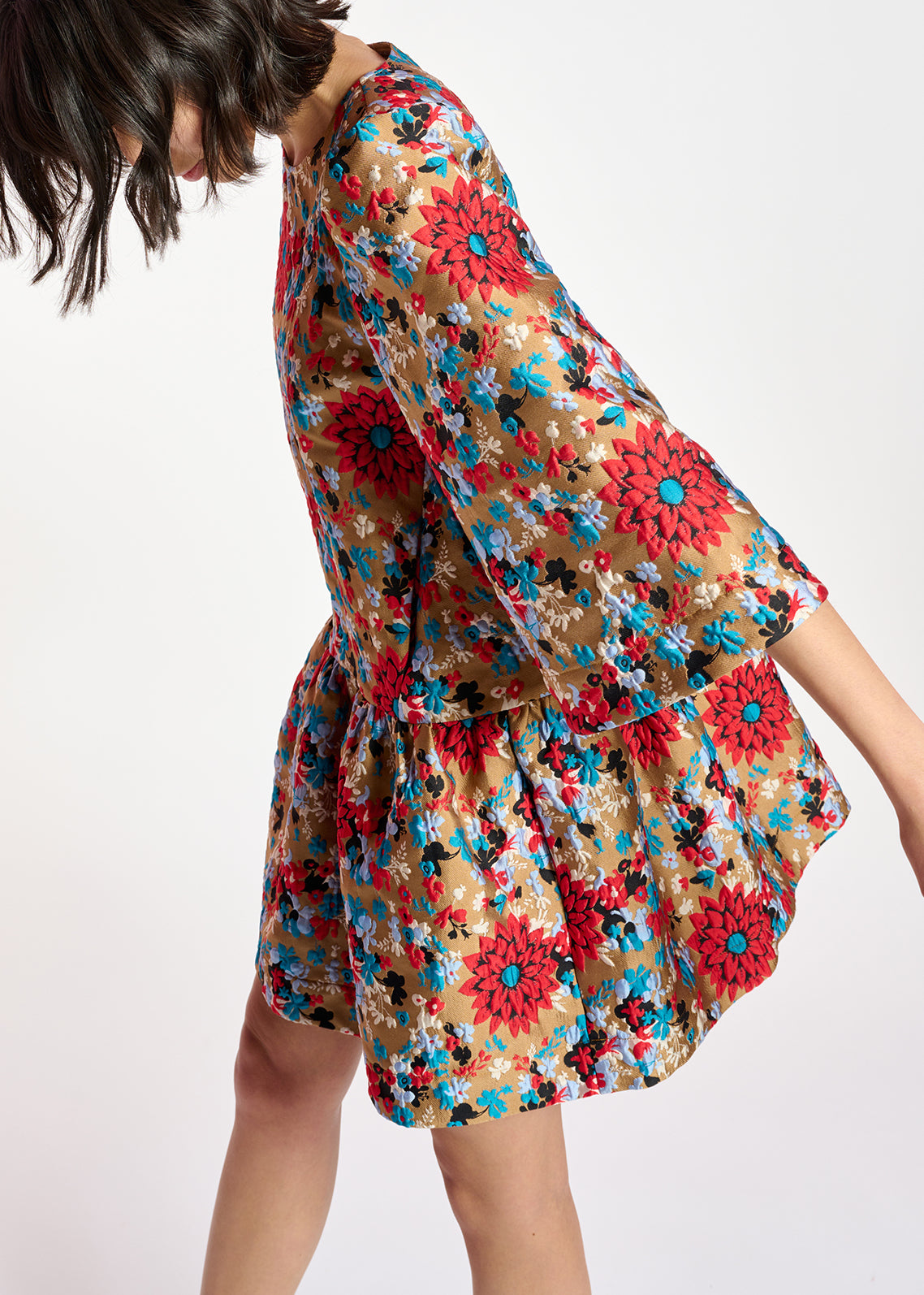Camel floral jacquard mini dress RE—SSENTIEL | Essentiel second hand