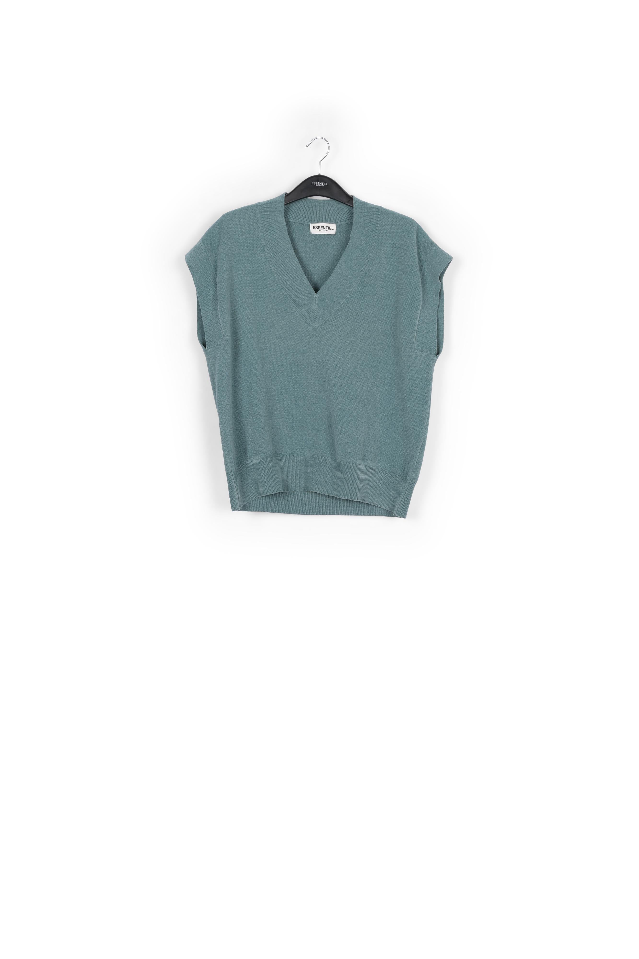 Blue V-neck short-sleeved sweater RE—SSENTIEL | Essentiel second hand