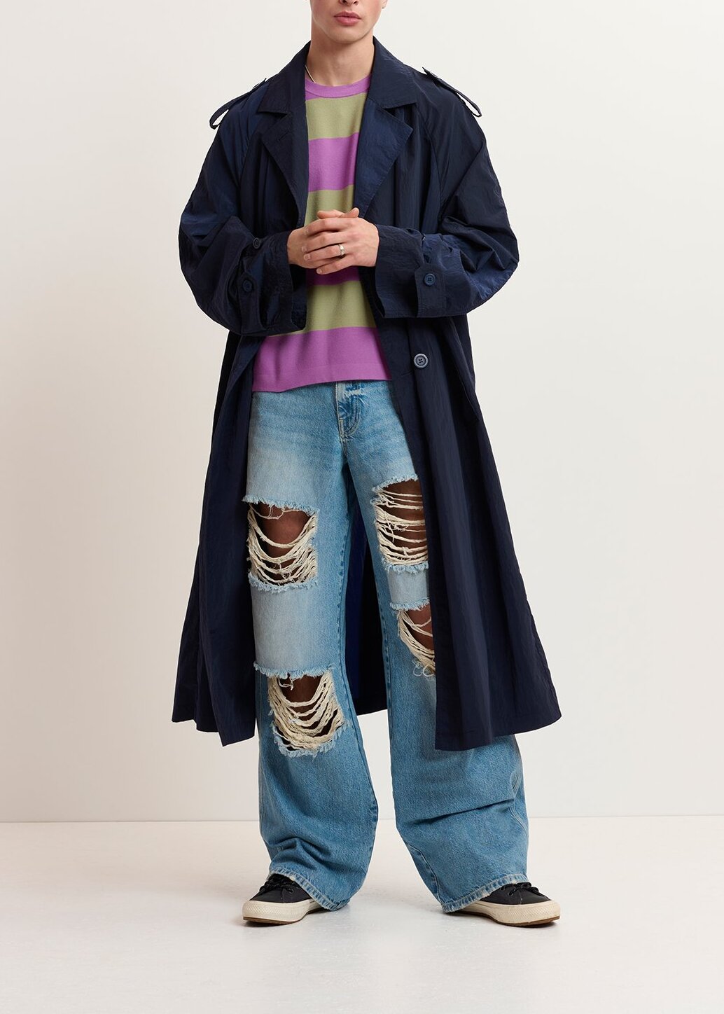 Navy blue double-breasted trench coat RE—SSENTIEL | Essentiel second hand