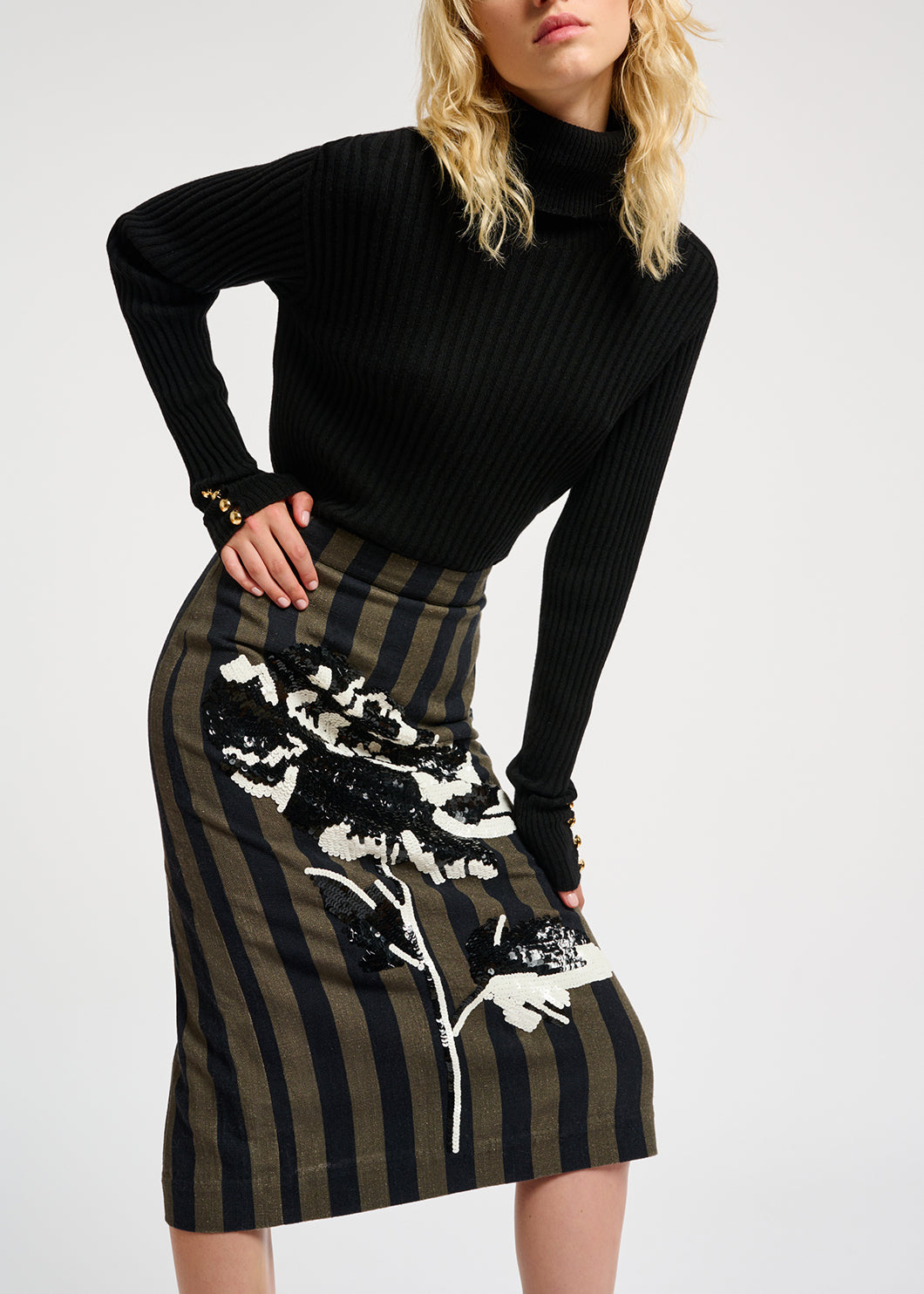 Black rib-knitted turtleneck sweater RE—SSENTIEL | Essentiel second hand