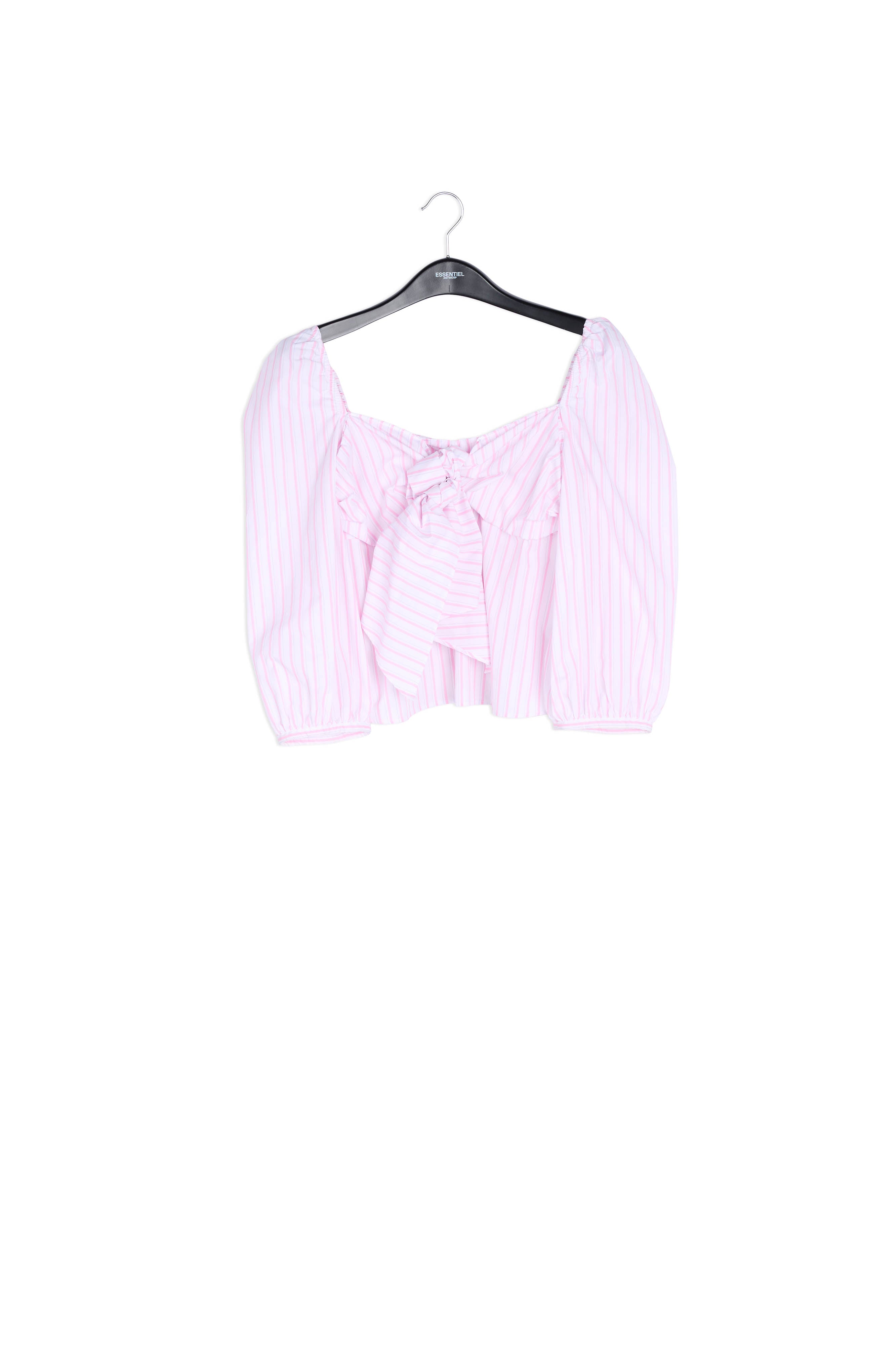 Wit en roze gestreepte top met pofmouwen RE—SSENTIEL | Essentiel second hand