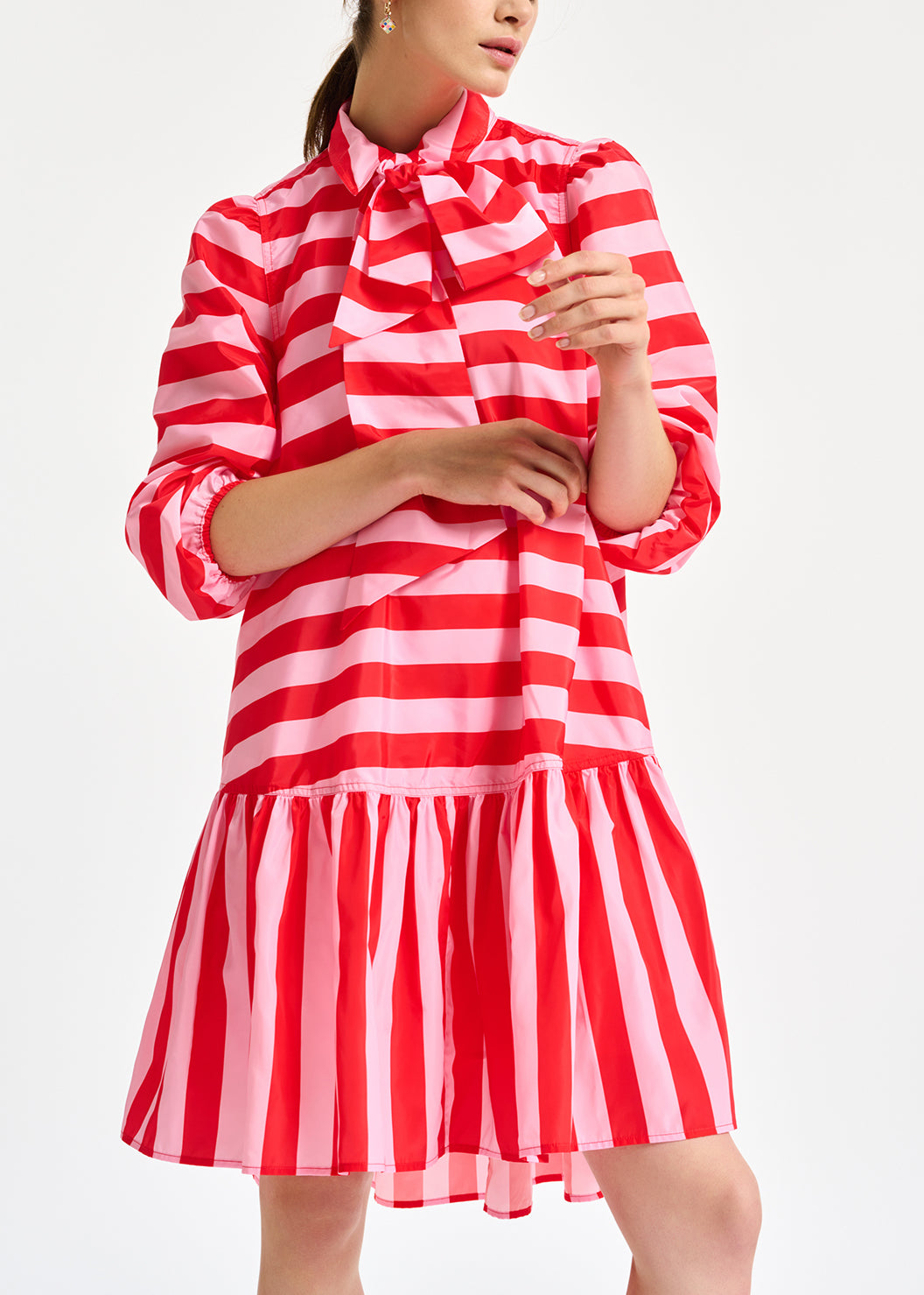 Red and pink striped oversized mini dress RE—SSENTIEL | Essentiel second hand