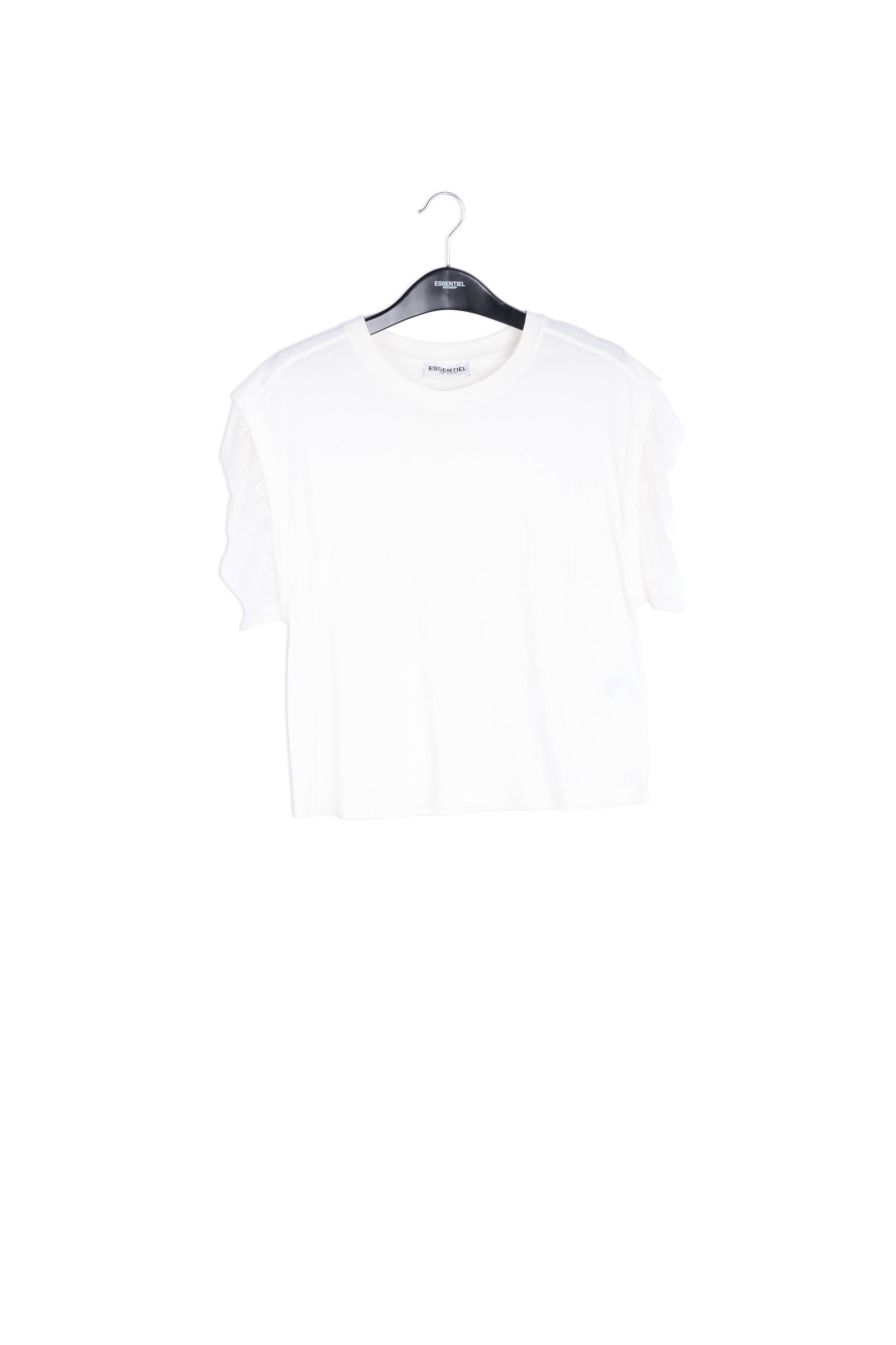 Off-white organic cotton T-shirt with lace RE—SSENTIEL | Essentiel second hand