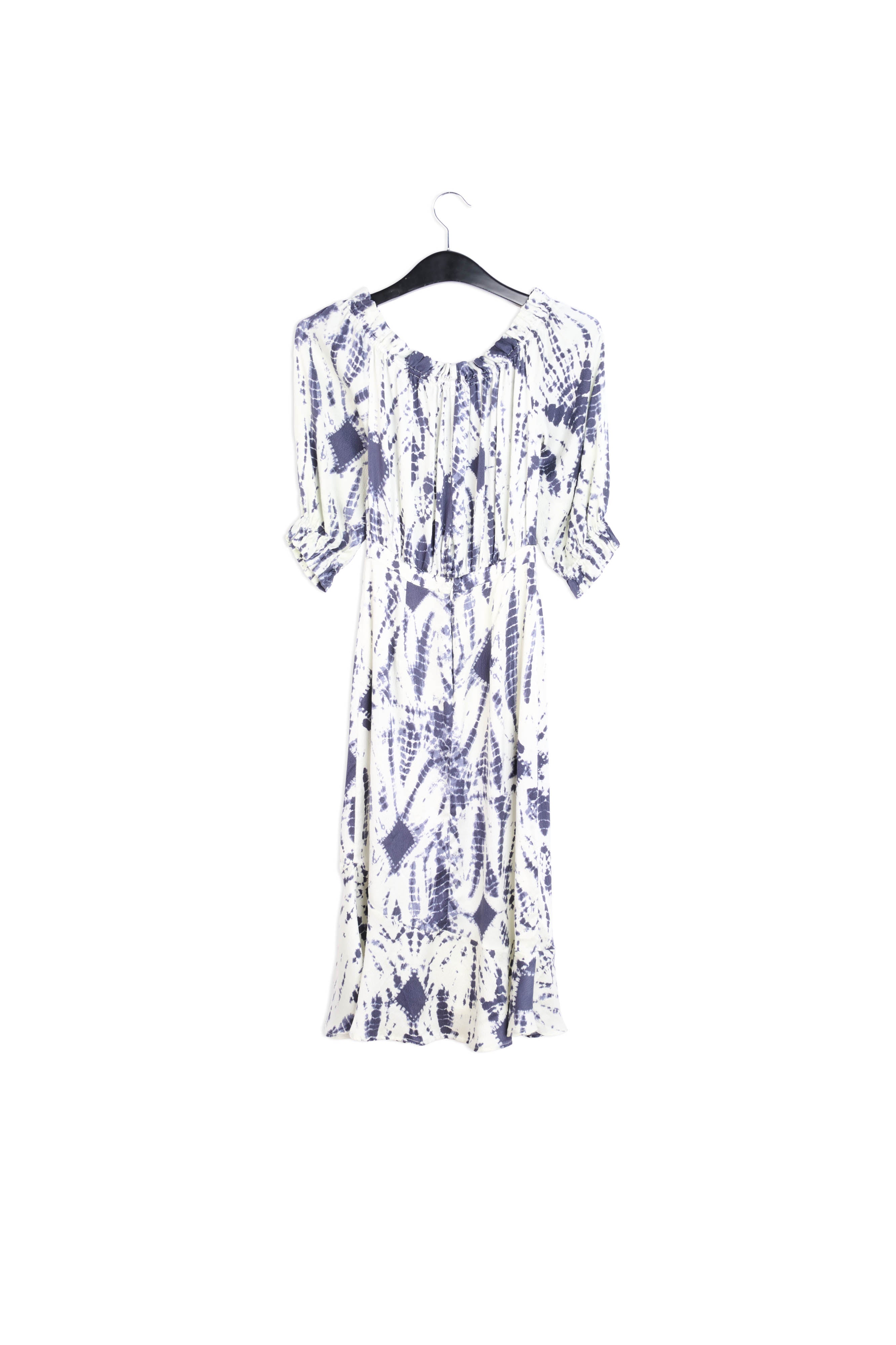 Off-white and green tie-dyed off-the-shoulder silk dress RE—SSENTIEL | Essentiel second hand