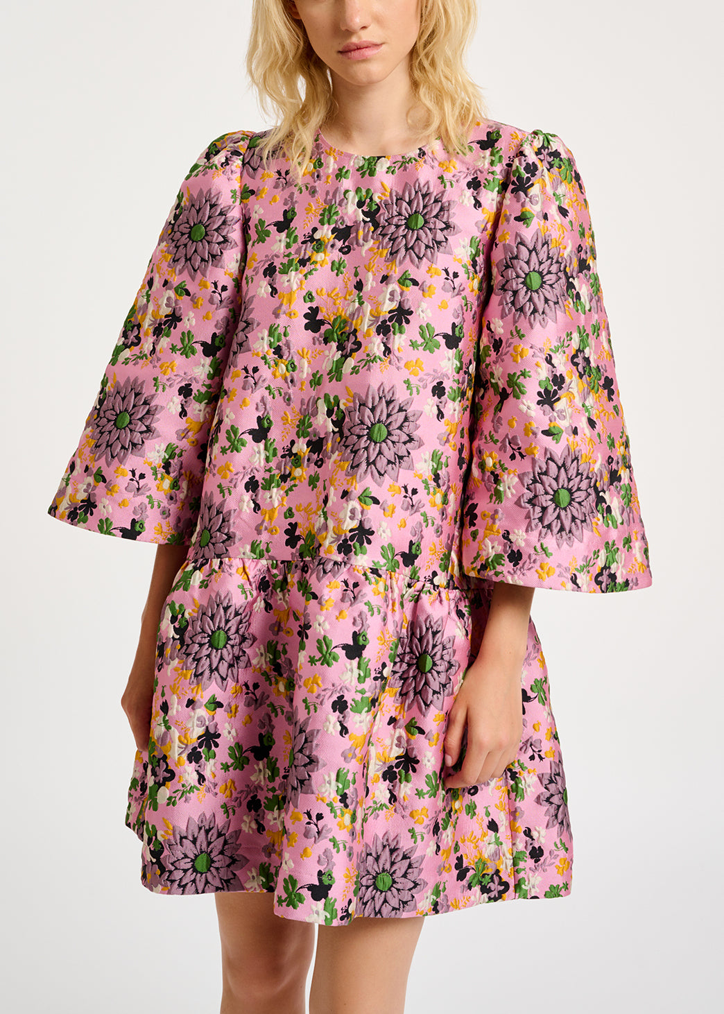 Pink floral jacquard mini dress RE—SSENTIEL | Essentiel second hand