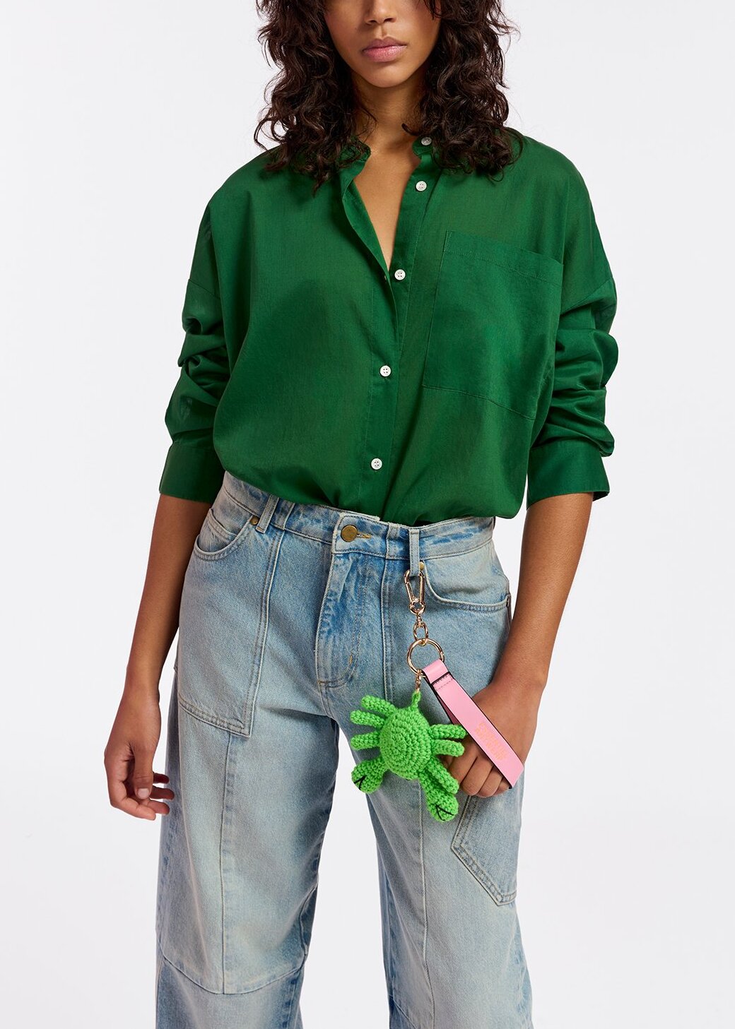 Dark green oversized cotton-voile shirt RE—SSENTIEL | Essentiel second hand