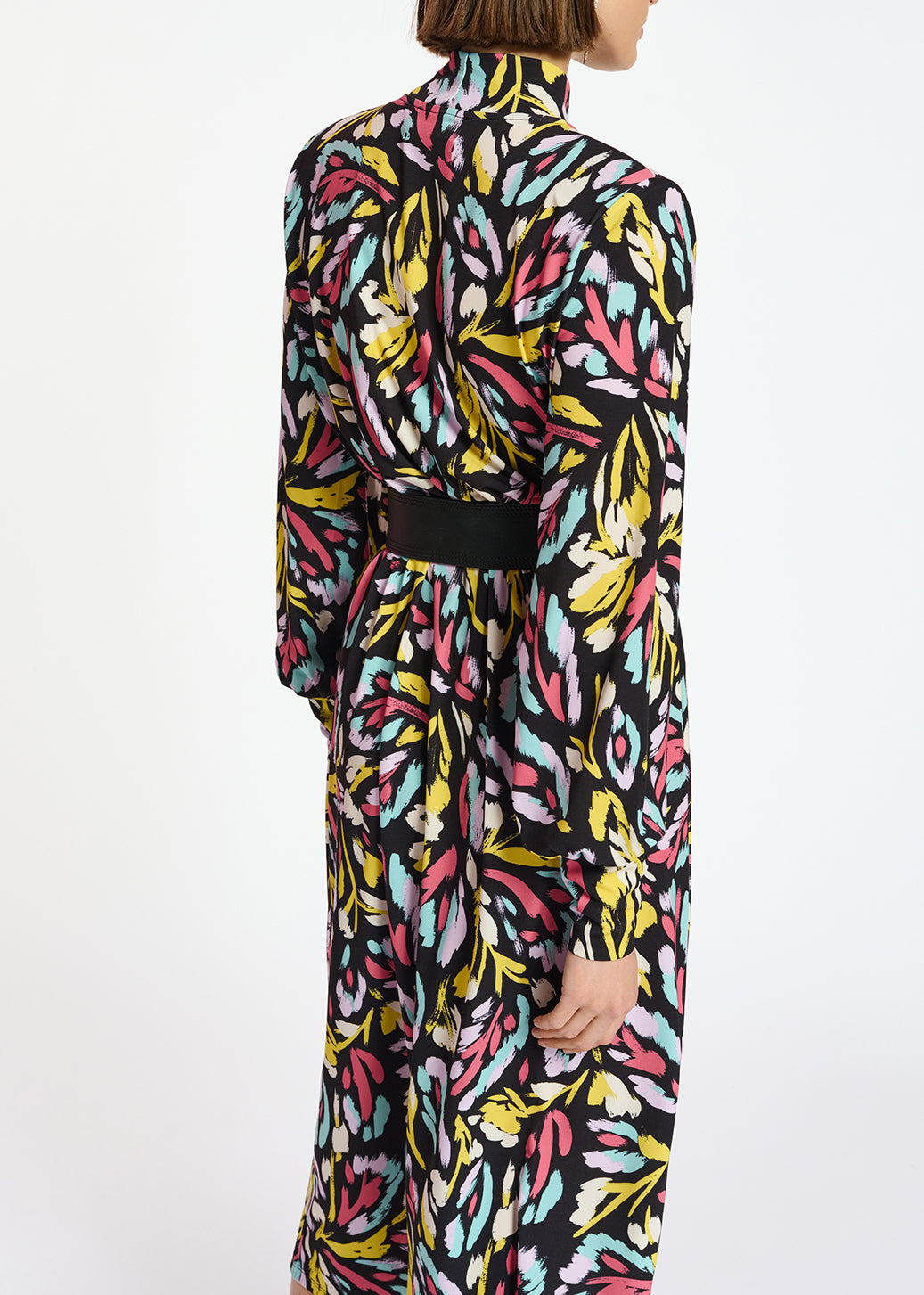 Robe midi en jersey noire, jaune et lilas RE—SSENTIEL | Essentiel second hand